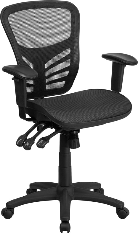 Nicholas Mid Back Ergonomic Office Chair - Transparent Black Mesh, Swivel & Adjustable for Comfort - Perfect for Home Office, Gaming & Workspace