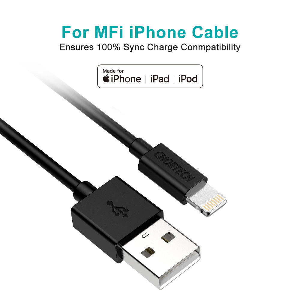Choetech 1.8m MFi Certified Lightning to USB A Cable - Fast Charging & Sync for iPhone 14/13/12/11/X/8/7, iPad - Perfect for Home, Office & Travel Use
