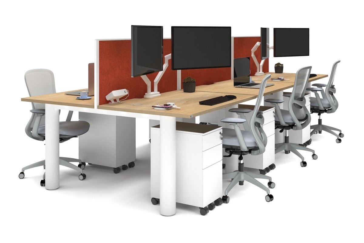 6-Person Quadro Cylinder Leg Office Workstation Desk [1400L x 700W] - Modern Collaborative Workspace Solution for Open Offices & Coworking Spaces