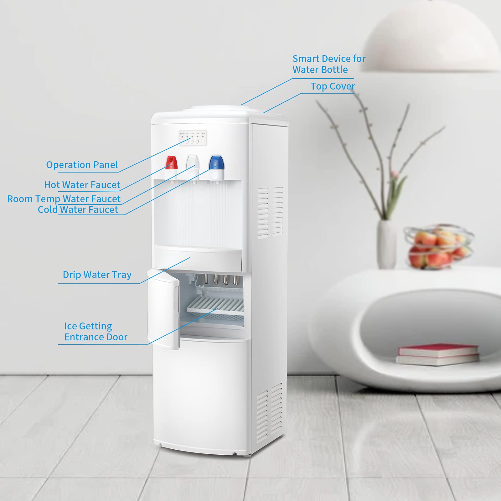 Antarctic Star 2-in-1 Freestanding Water Cooler Dispenser with Ice Maker - Hot & Cold Top Loading Water Dispenser for Home/Office - Compatible with 2/3/5 Gallon Bottles - Child Safety Lock - White (Perfect for Kitchens, Break Rooms & Outdoor Events)