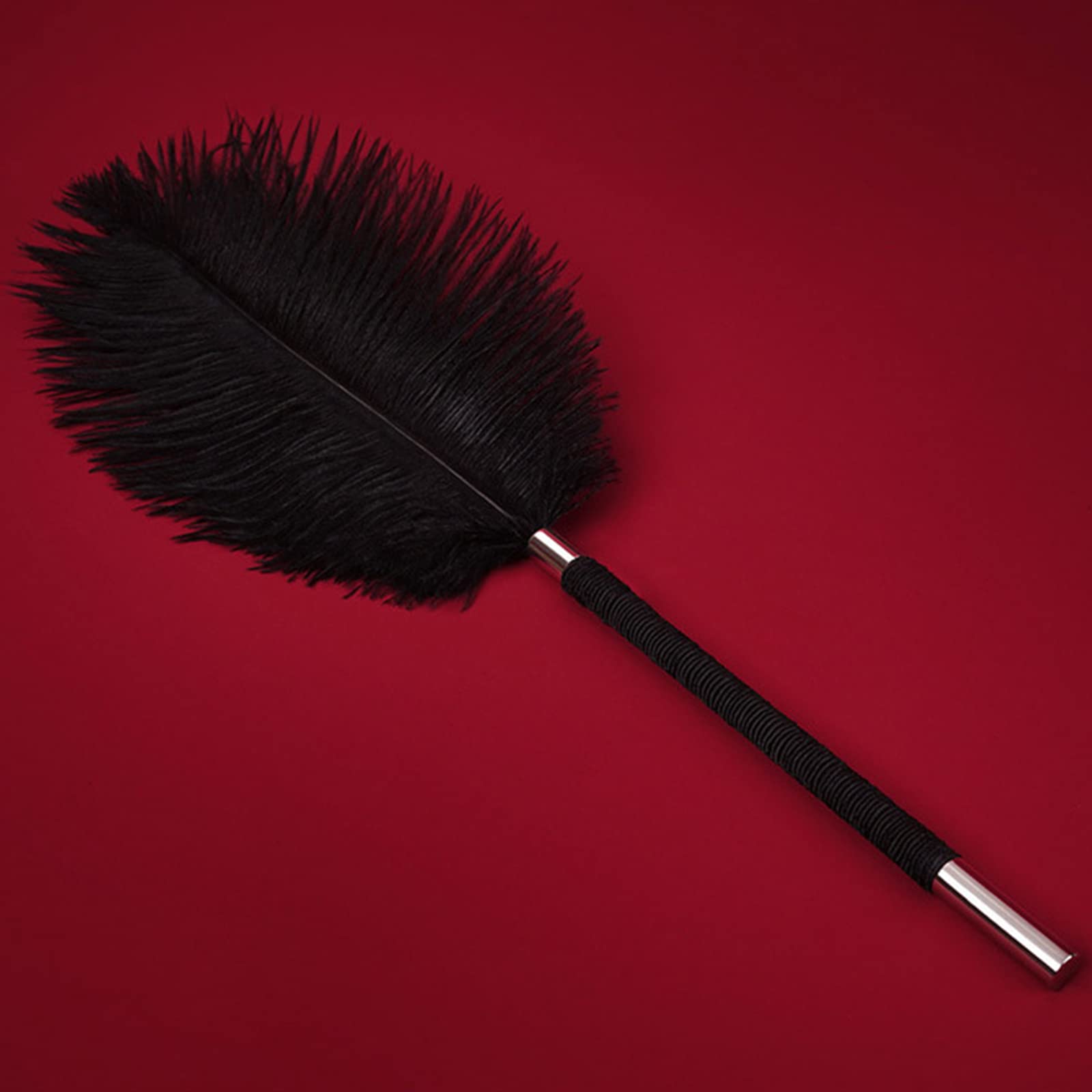 French Maid Feather Tickler Stick - Sensual Adult Toy for Couples Role Play, Lightweight Handle for Teasing & Tickling - Perfect for Romantic Nights & BDSM Play (Black)