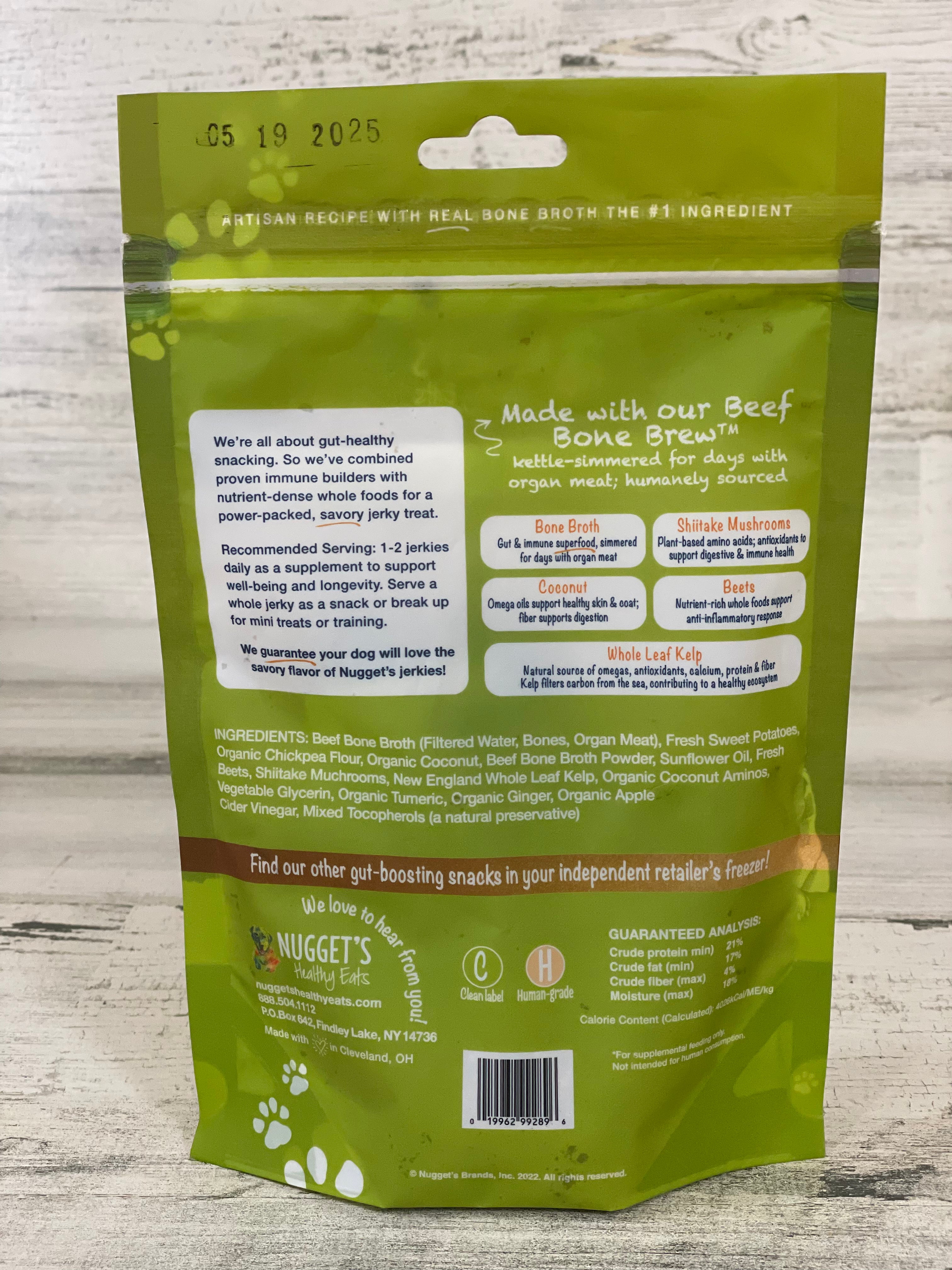 Premium Beef Bone Broth Dog Treats - Nugget's Jammin' Jowlers Jerky for Dogs - High-Protein Snacks for Training & Dental Health - Perfect for Active & Senior Dogs