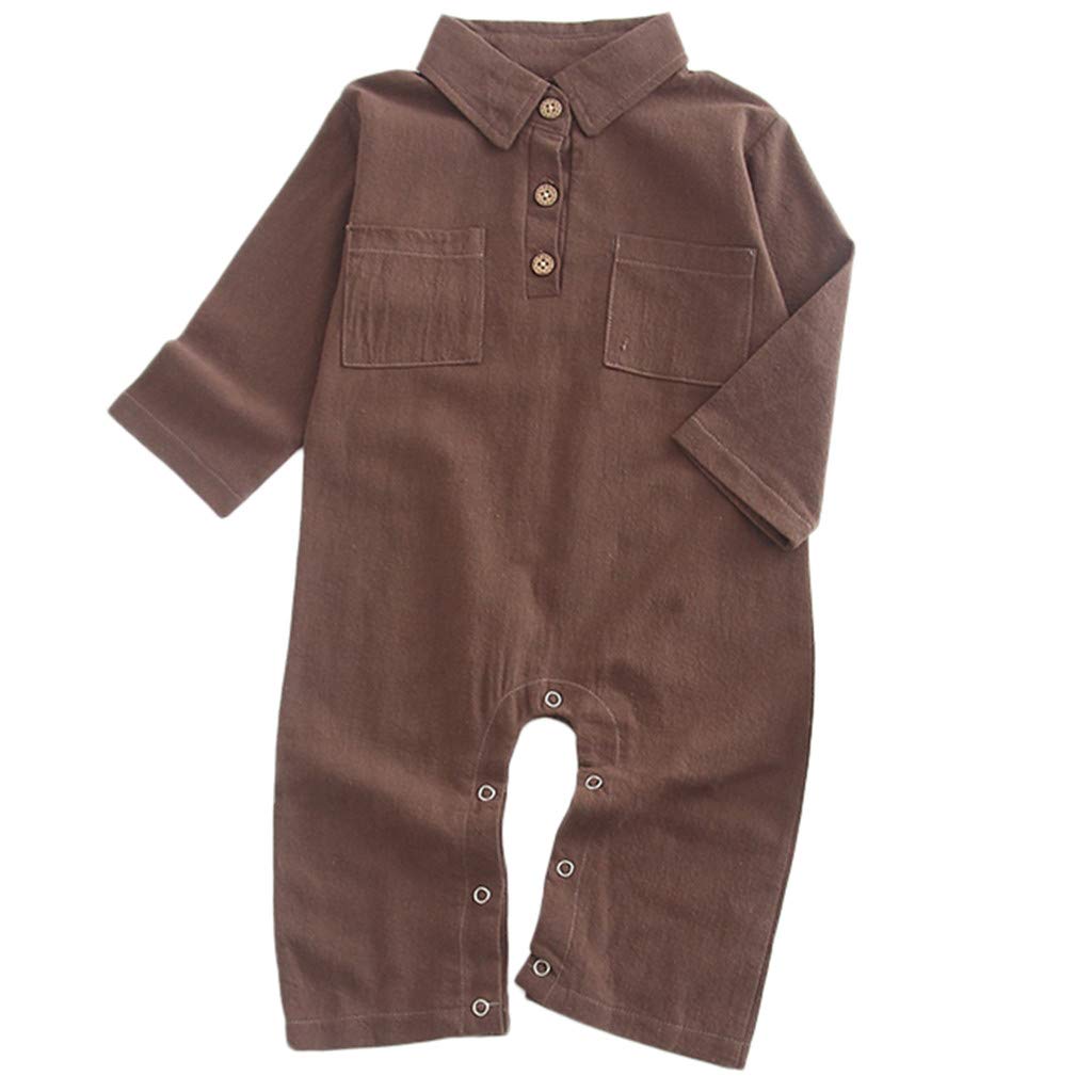 Fineser Baby Romper - Long Sleeve Button-Up Collar Jumpsuit for Newborn Girls & Boys | Soft Cotton Outfit for Playdates, Family Photos & Everyday Wear