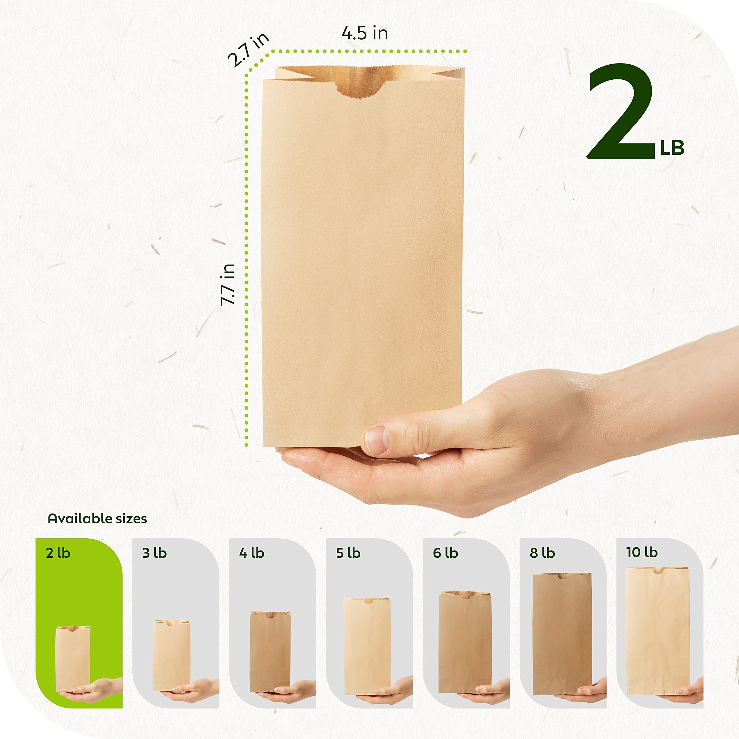 Durable 2lb Kraft Paper Bags Bulk 500 Count - 4.5x2.7x7.7 Inches Brown Snack Bags for Sandwiches, Pastries, Popcorn & Groceries | Eco-Friendly Party Favors & Takeout Food Containers | Perfect for Bakeries, Cafes, Catering & Home Use