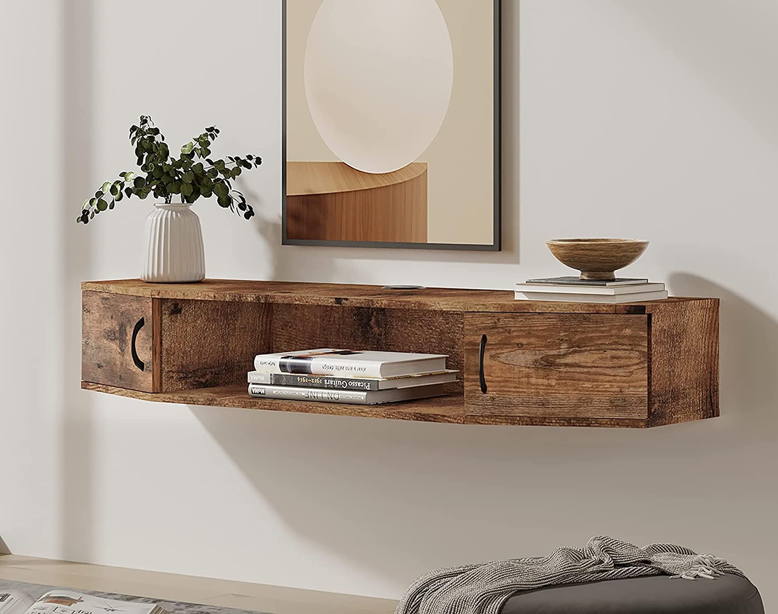 FITUEYES Floating TV Stand - Wall Mounted Entertainment Center with Storage Cabinet, Modern Rustic Brown Media Console for Living Room & Office - Perfect for Space-Saving Home Theater Setup