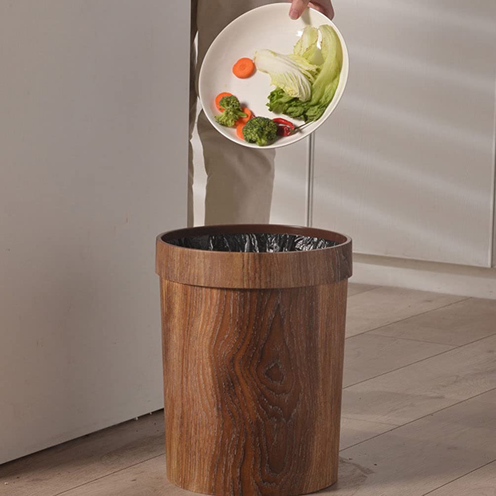 Wood Grain Trash Can - Uncovered Waste Bin for Home, Kitchen, Office & Bathroom - Eco-Friendly Garbage Container with Natural Wood Finish - Perfect for Recycling, Composting & Daily Waste Disposal