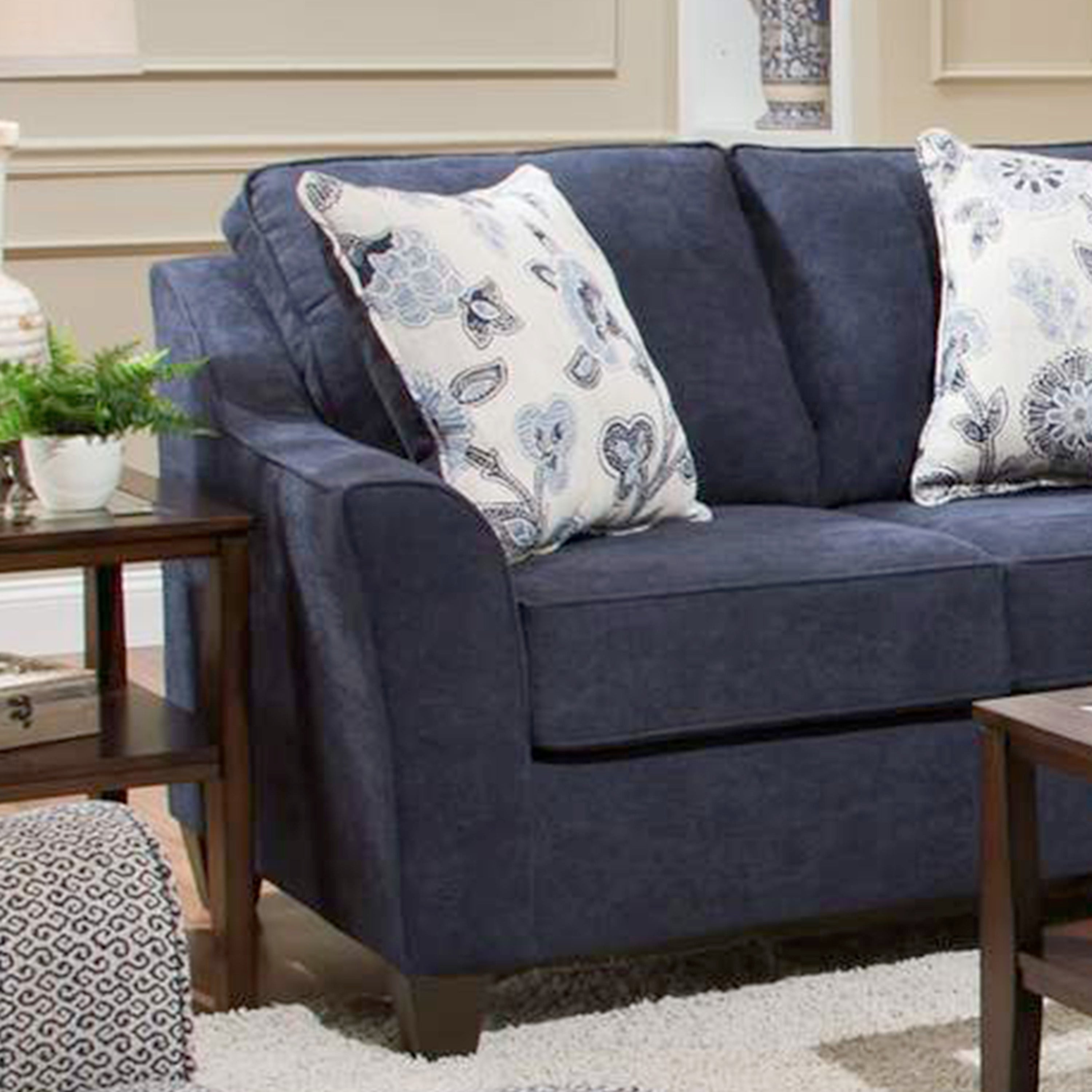 Transitional Style Navy Blue Fabric Flared Arm Loveseat - Comfortable Small Sofa for Living Room, Apartment, or Office Space