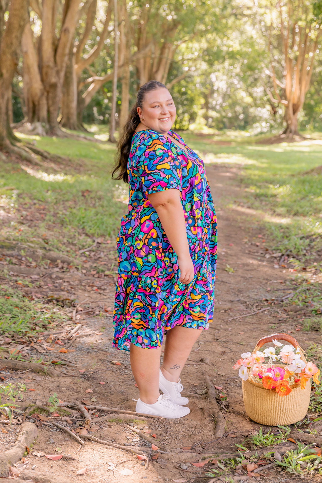 Kasey Rainbow Africa Print Peak Midi Dress - Floral Summer Dress for Women, Perfect for Beach Vacations & Casual Outings