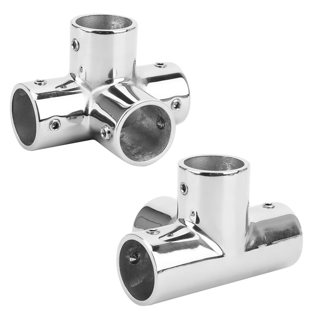 Stainless Steel 4-Way Round Base Safety Hand Rail Fitting for Tube DIY Industrial Shelving | Heavy Duty Support for Stairs, Ramps & Workbenches | Industrial Decor & Furniture Projects