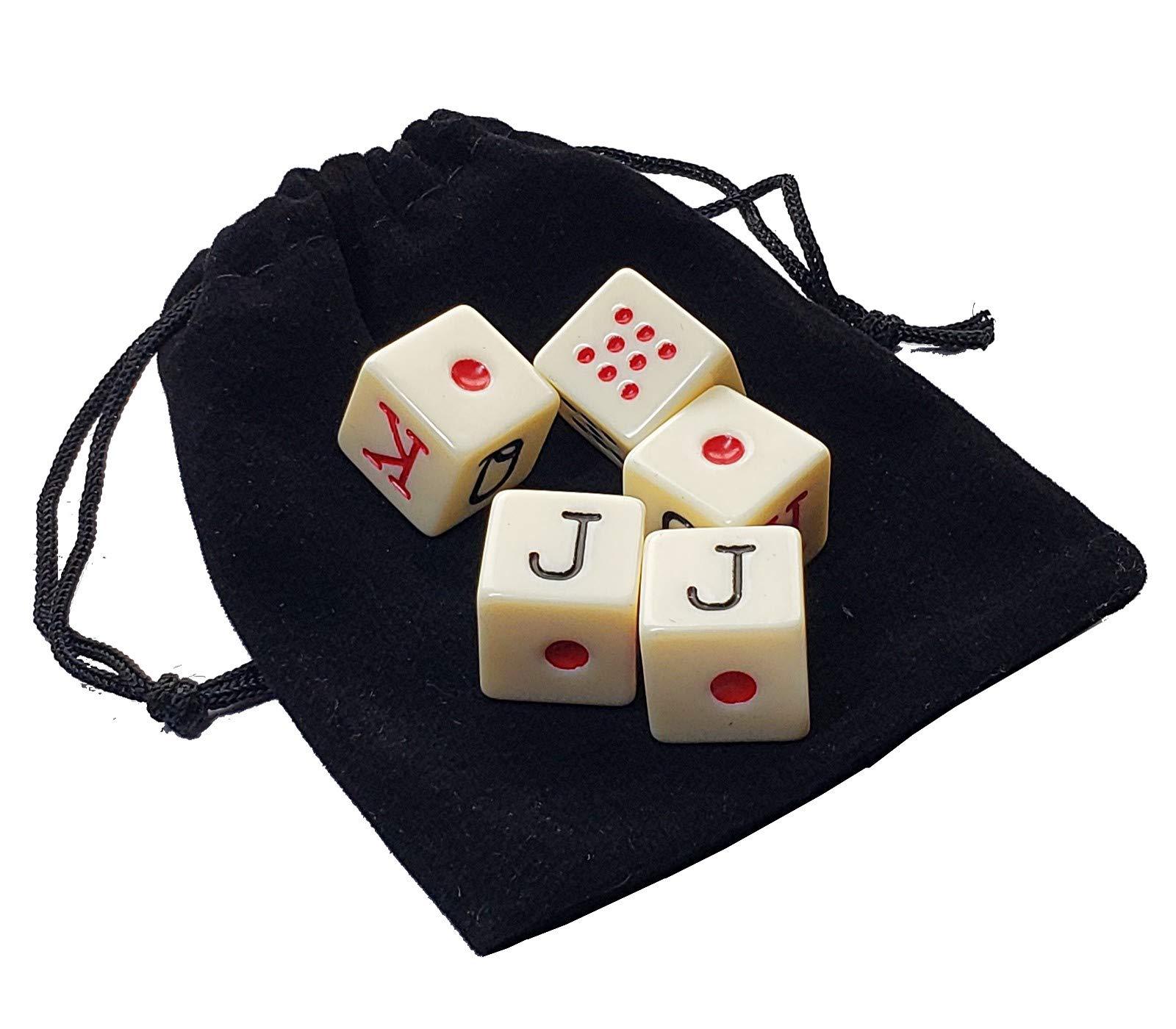 Spanish Poker Dice Set - Ivory Dice with Black Velvet Pouch for Casino Games, Poker Nights & Board Games | Perfect for Game Nights, Travel & Gifts