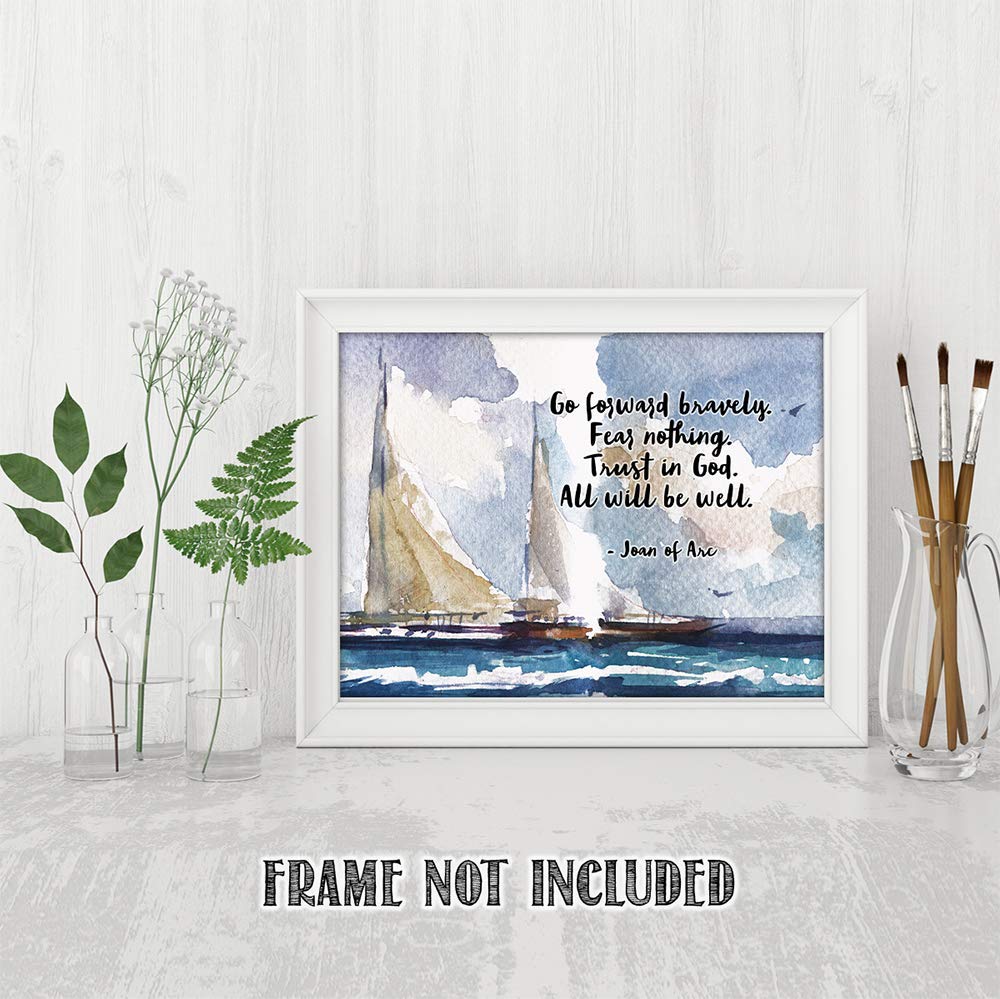 Joan of Arc Quotes Wall Art - Christian Bible Verse Decor, 11x14 Inspirational Poster Print, Religious Home & Office Wall Decor, Perfect Gift for Women, Family & Friends - Ideal for Living Room, Bedroom, Church & Birthday Celebrations (Sailing Boats Design)