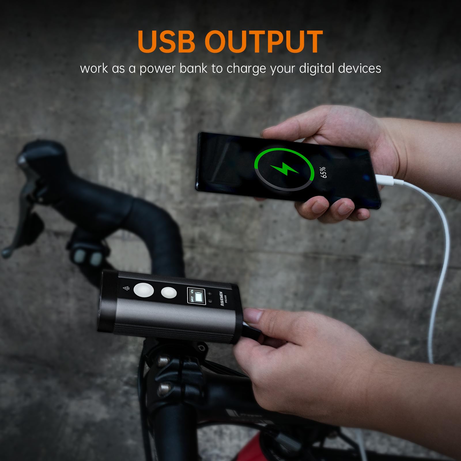 RAVEMEN PR2400 2400 Lumens Bike Headlight - Mountain Bike Light with OLED Runtime Display, USB Output, High/Low Beam, IPX8 Waterproof - Perfect for Night Cycling, Commuting & Trail Riding