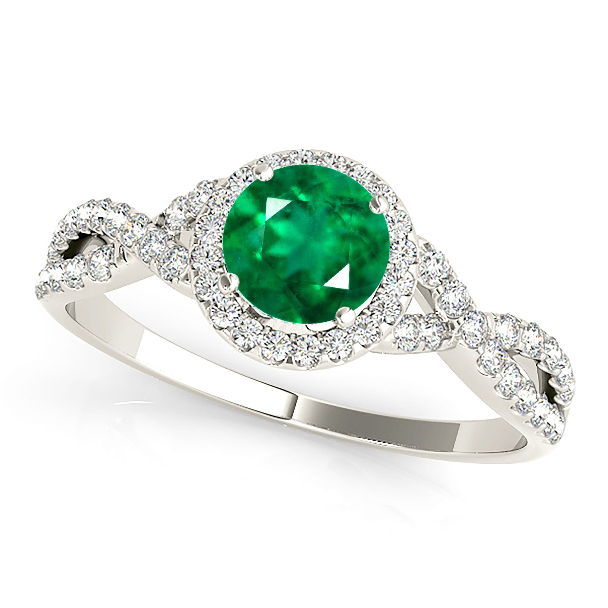 1.15 Carat Genuine Emerald Ring with Halo & Open Twist Diamond Band - Elegant Engagement, Wedding, Anniversary Gift for Women
