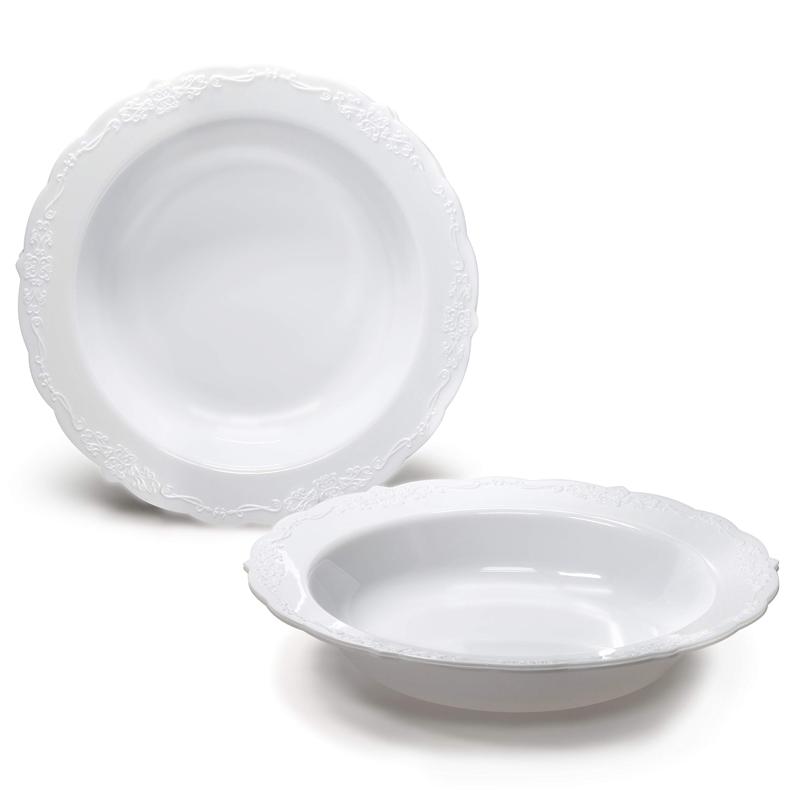 60-Piece Disposable White Verona Bowls (12oz) - Elegant Wedding & Party Dinnerware for Soup, Salad, and Dessert Serving