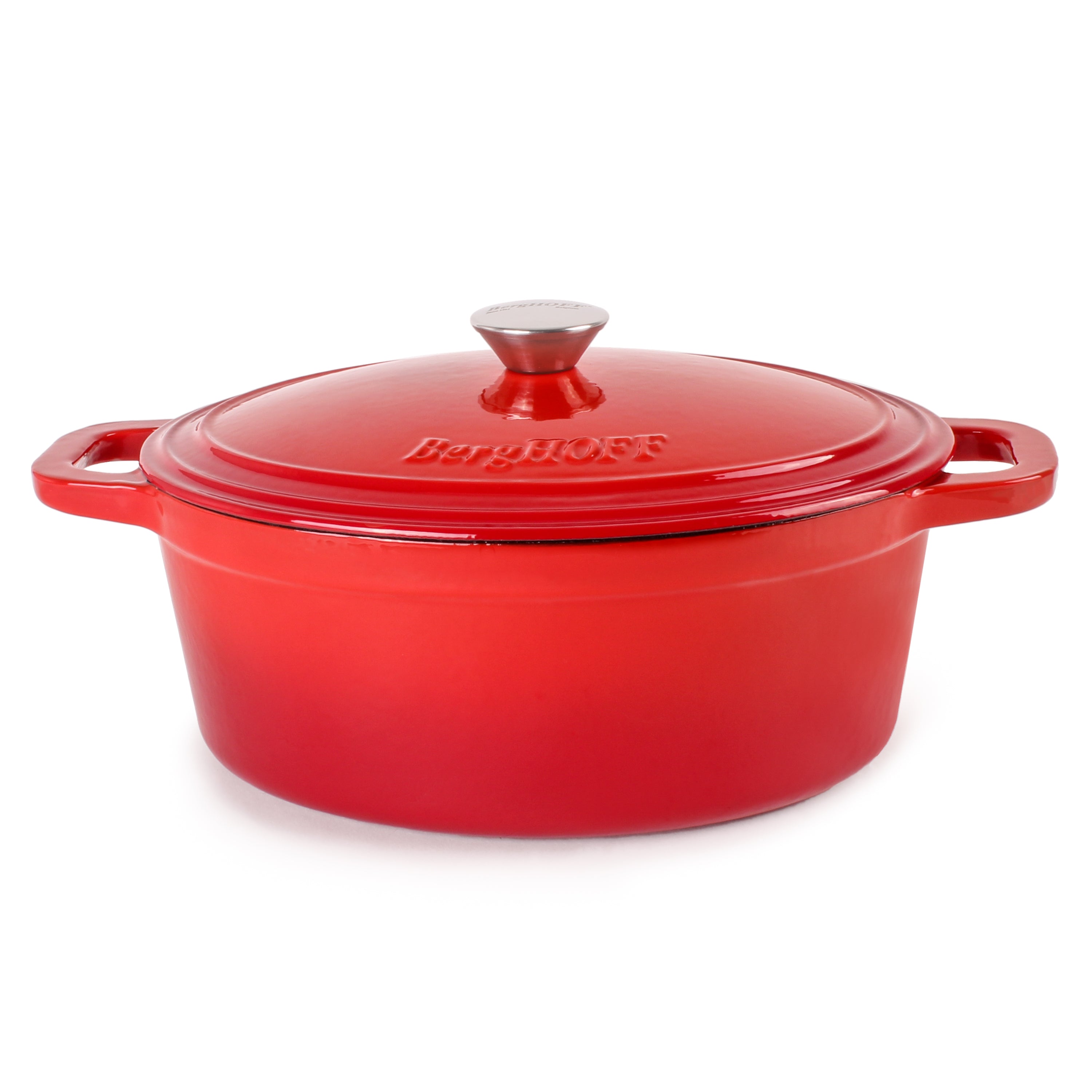 BergHOFF Neo 5-Quart Oval Cast Iron Dutch Oven with Lid - 11.5 Inch Enameled Cookware for Braising, Roasting & Baking - Perfect for Stovetop, Oven & Campfire Cooking - Vibrant Red