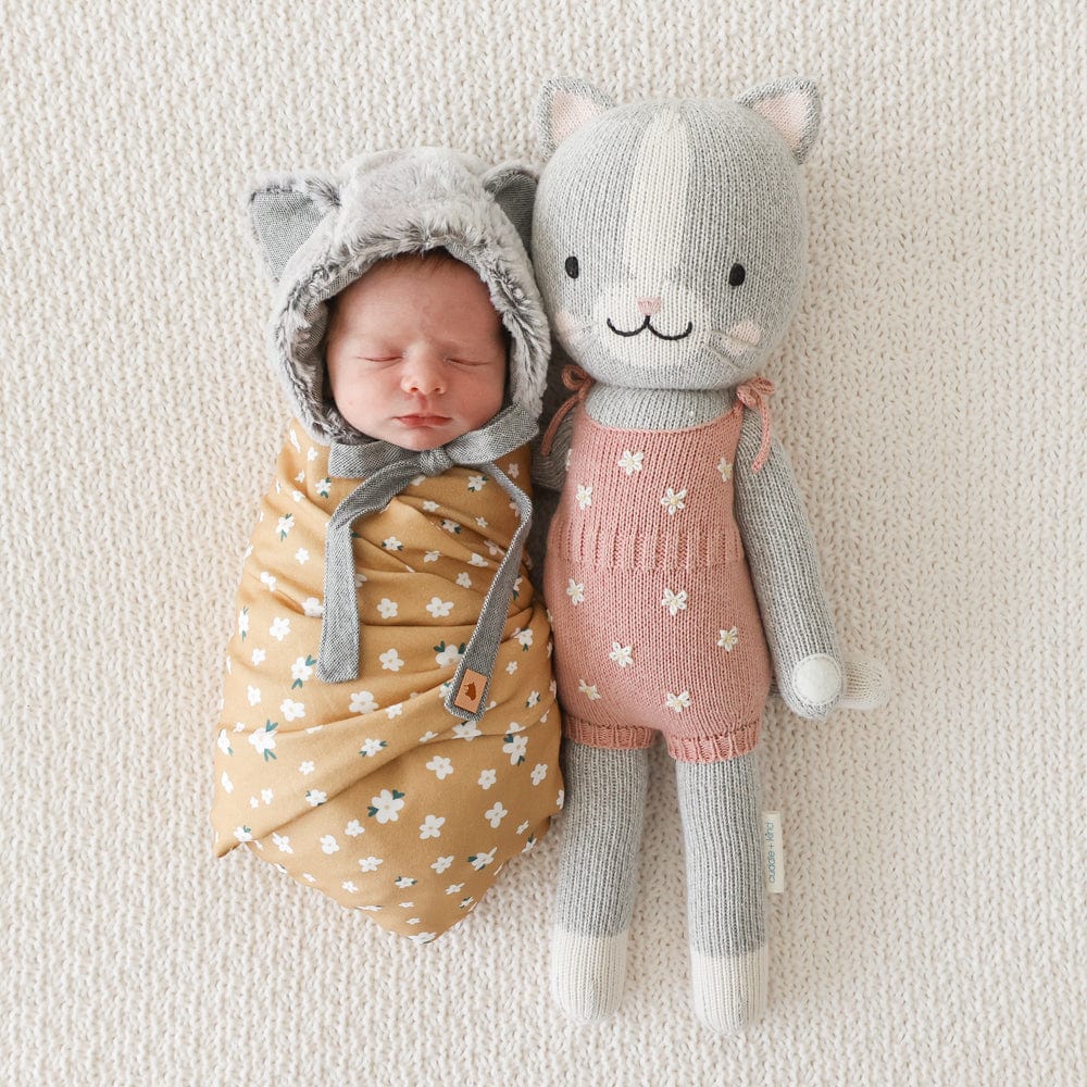 Cuddle+Kind Daisy the Kitten Handmade Organic Cotton Plush Toy - Soft & Huggable Stuffed Animal for Kids, Babies & Nursery Decor | Perfect Gift for Birthdays, Baby Showers & Cuddle Time