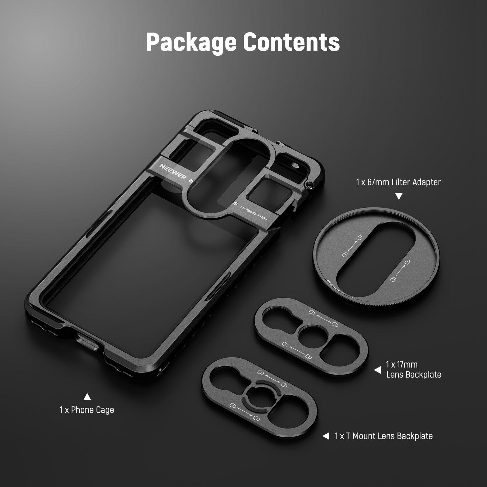 NEEWER PA086/PA087 Smartphone Cage Mount for Sony Xperia PRO I & Xperia 1 V - Durable Aluminum Alloy Phone Rig with Cold Shoe Mount & 1/4