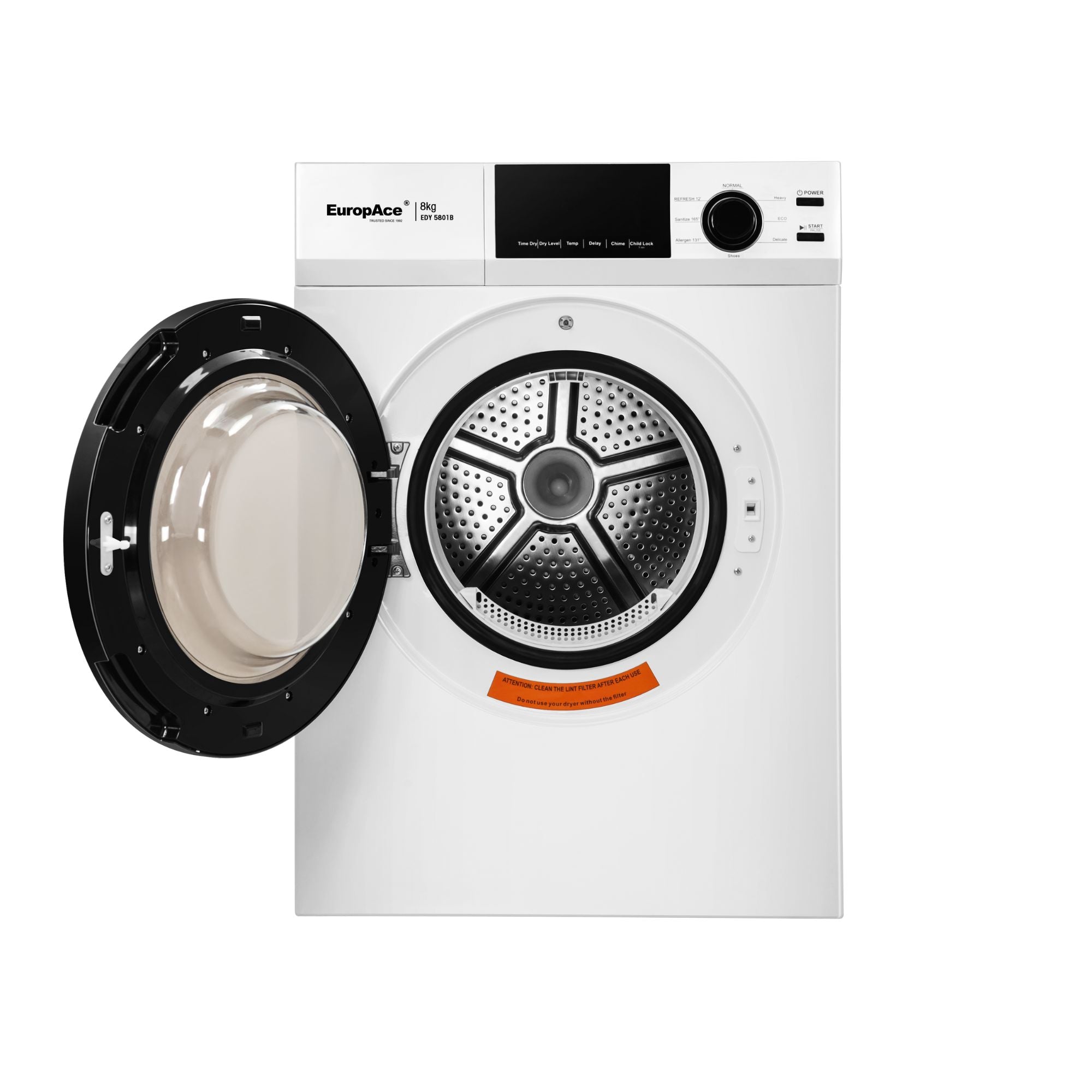 EuropAce EDY5801B 8kg Vented Dryer - Energy Efficient Laundry Dryer for Home Use | Perfect for Apartments, Small Spaces & Quick Drying Clothes