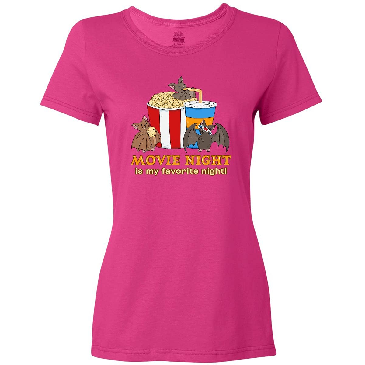 Movie Night is My Favorite Night Bats with Popcorn Women's T-Shirt - Soft Cotton Tee for Casual Wear, Lounge, and Fun Outfits
