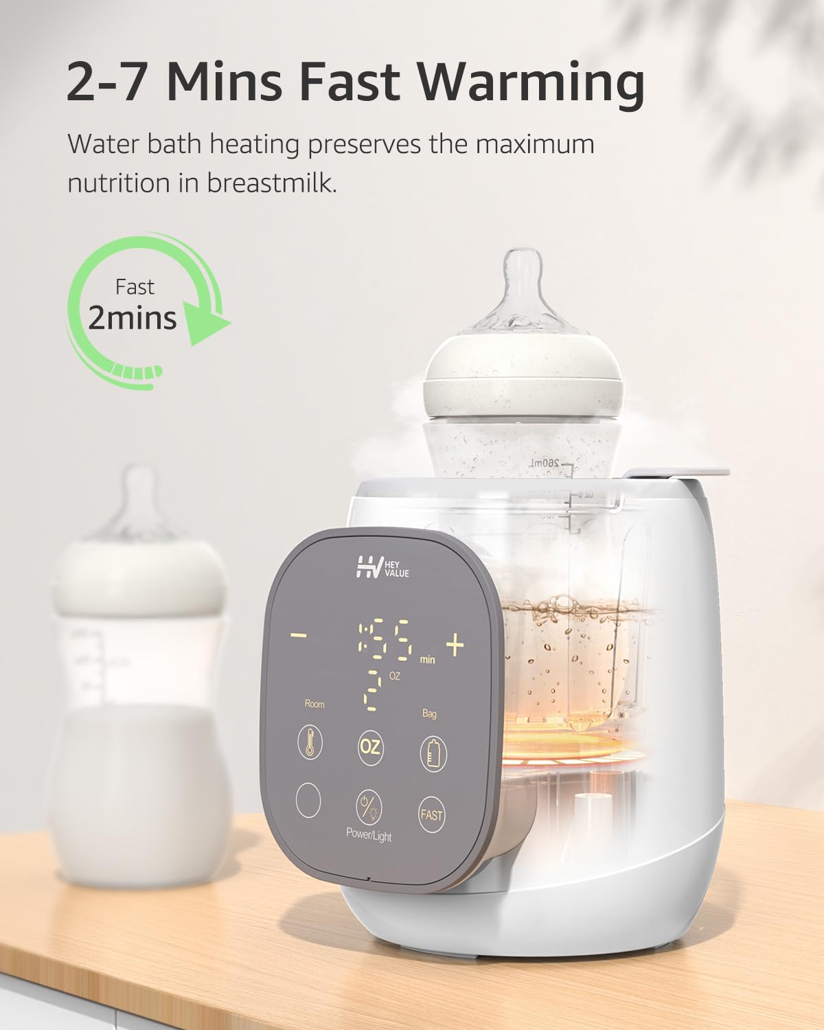 HEYVALUE 12-in-1 Fast Baby Bottle Warmer with Temperature Control - Electric Water Bath Warmer for Breast Milk, Formula & All Bottles - Auto Shut Off, 24H Keep Warm, Sterilize & Memory Function - Perfect for Night Feeding, Travel & Daycare Use