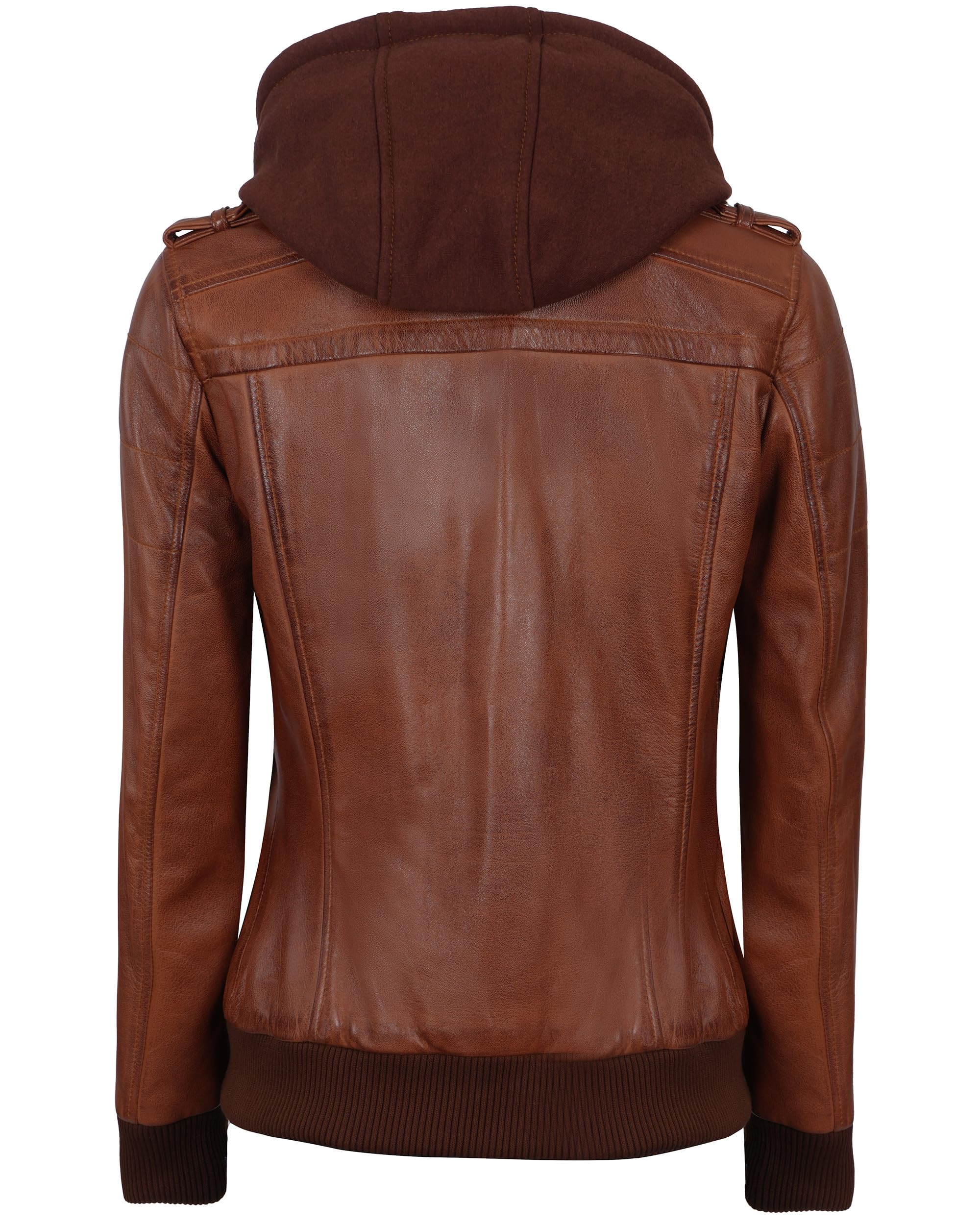 Decrum Genuine Leather Jacket for Women - Detachable Hood Bomber Jacket | Fall & Winter Fashion Outerwear | Perfect for Casual Wear, Date Nights & Outdoor Adventures