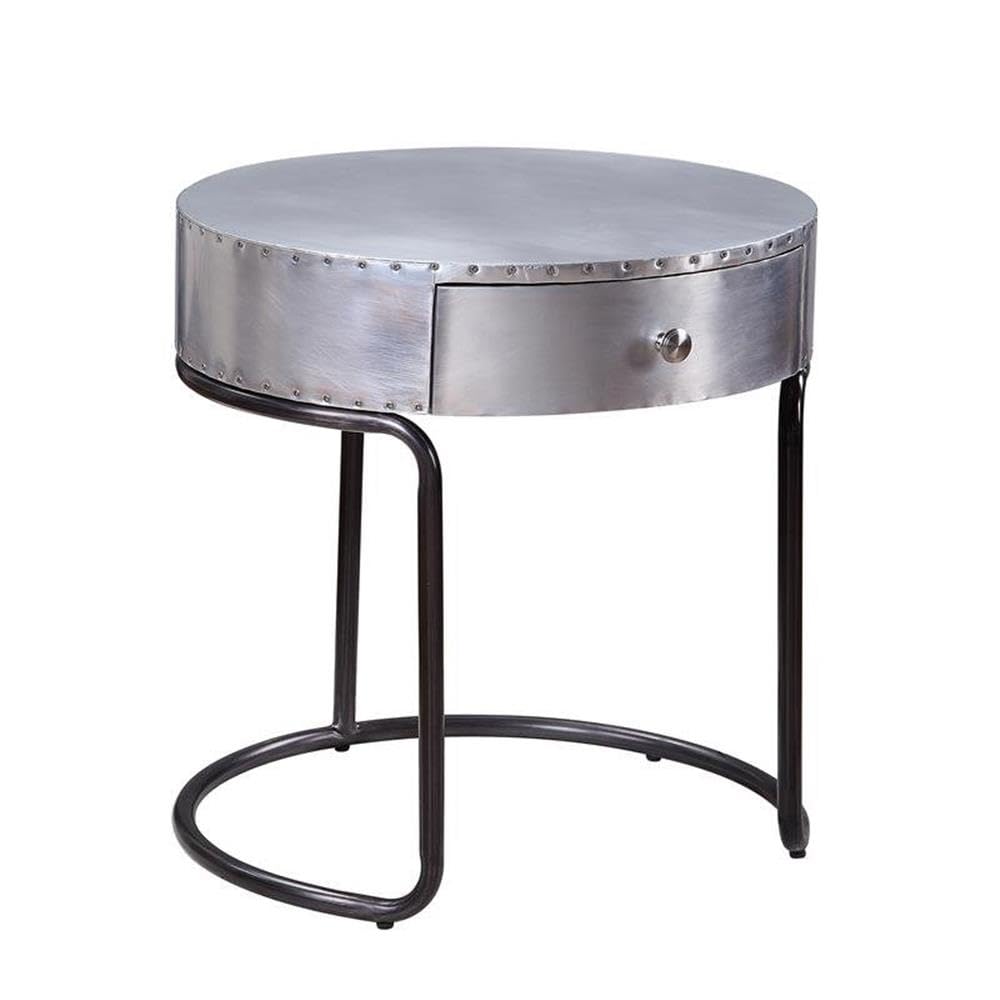 Stylish Acme Brancaster Aluminum End Table with Drawer - Perfect for Living Room, Bedroom & Office Nightstand