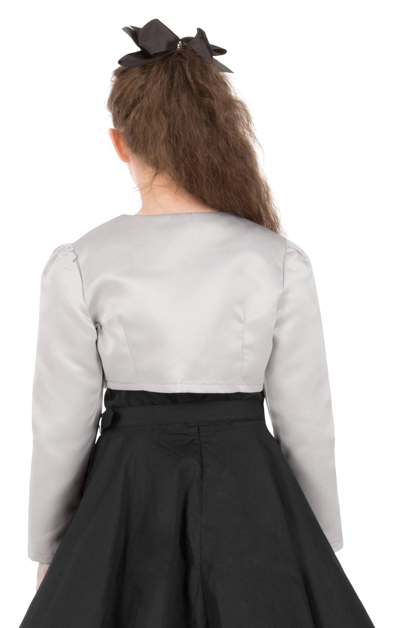 Black Butterfly Girls Satin Long Sleeve Bolero Shrug Jacket for Kids - Elegant Church Outfit, Birthday Party Dress, Flower Girl Attire