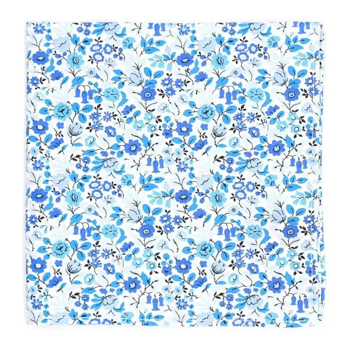 LA Smith 'Astrid Niva' Blue Cotton Tie and Pocket Square Set - Premium Liberty Fabric - Perfect for Weddings, Business Meetings & Formal Events