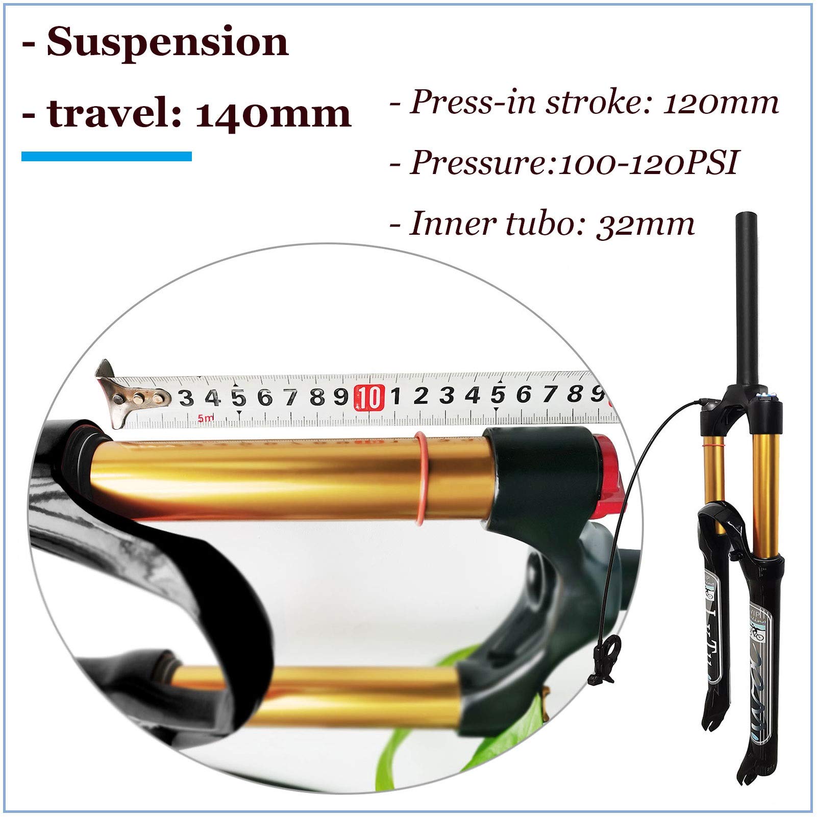 26/27.5/29 Inch Magnesium Alloy MTB Front Suspension Fork - 140mm Travel Air Shock Absorber with Tapered Remote Lockout (29 Inch) - Perfect for Trail Riding, Mountain Biking & Off-Road Adventures