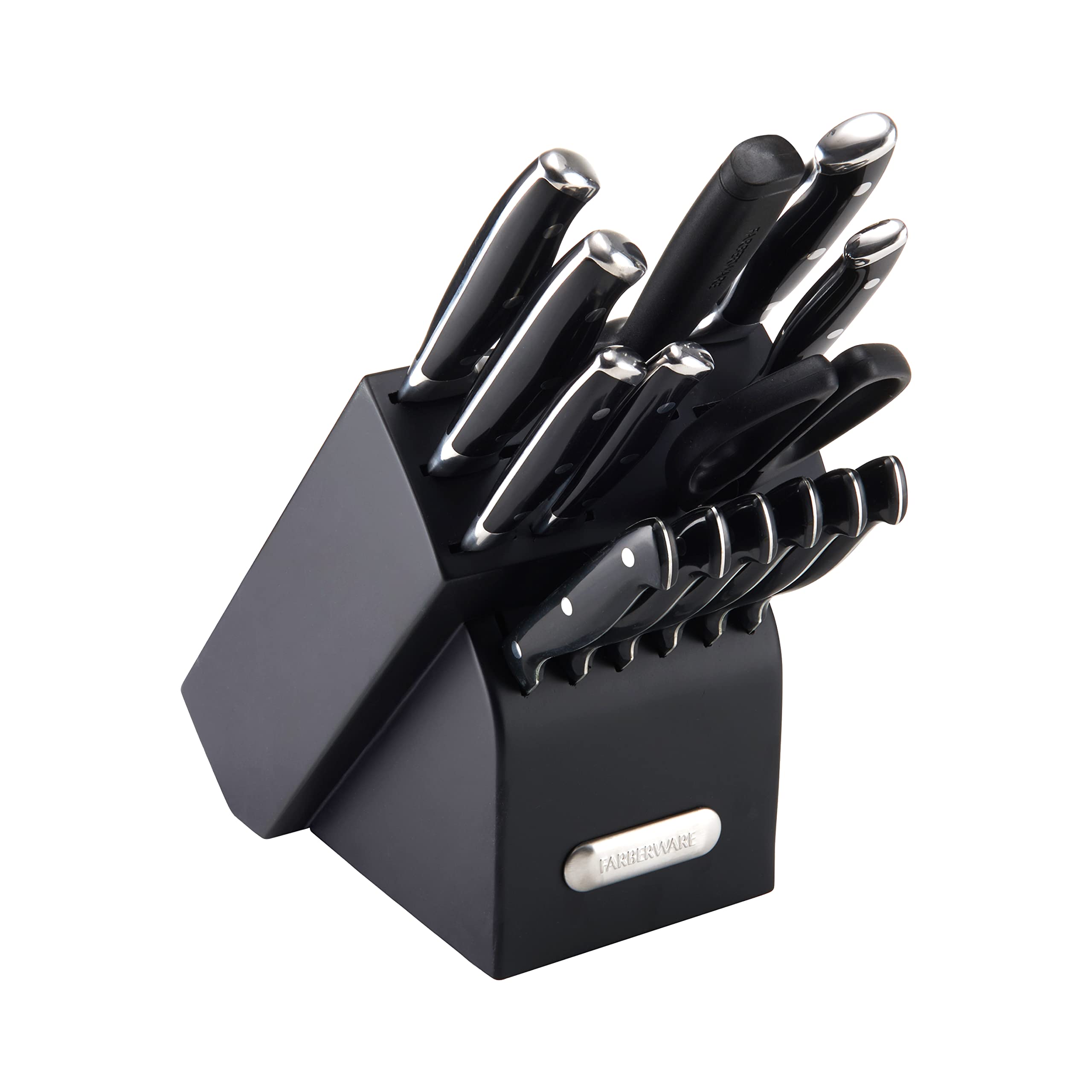 Farberware 15-Piece Forged Triple Riveted Knife Block Set - High Carbon Stainless Steel Kitchen Knives with Razor Sharp Blades & Wood Storage Block - Perfect for Home Chefs, Cooking Enthusiasts & Professional Kitchens