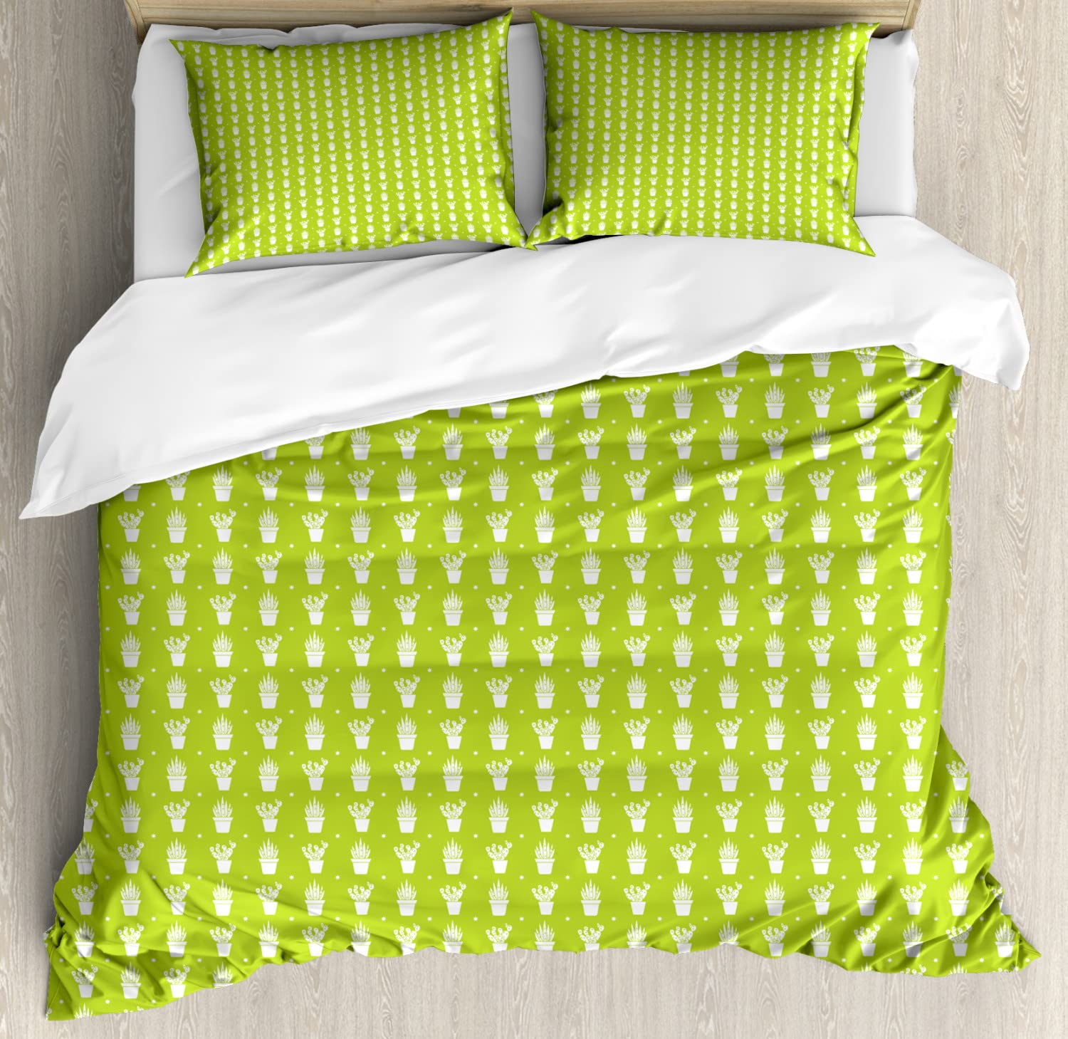 Ambesonne Cactus Print Duvet Cover Set - 2 Pack King Size Bedding with 4 Pillowcases, Yellow Green & White Exotic Plant Design for Boho Bedroom Decor | Perfect for Guest Rooms, Dormitories & Vacation Homes