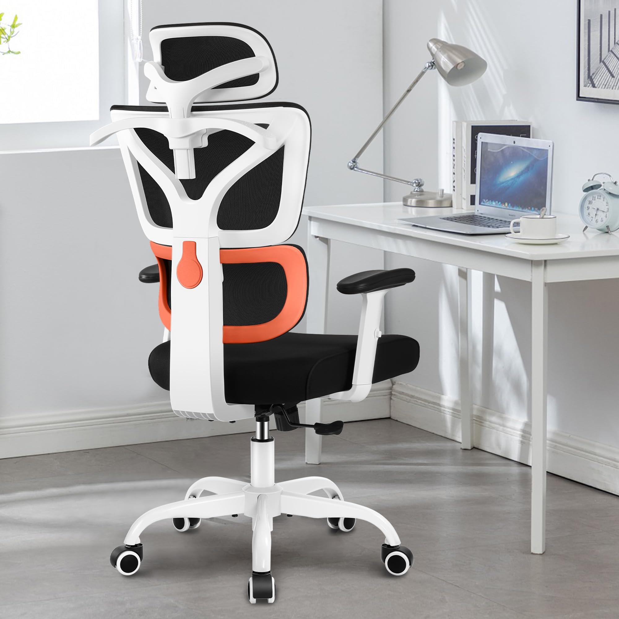 Ergonomic Office Chair with Lumbar Support - High Back Mesh Computer Desk Chair for Home & Gaming - Adjustable Armrests & Reclining Function - Big and Tall Comfortable Chair (Orange) - Perfect for Long Work Hours, Gaming Sessions & Home Office Use