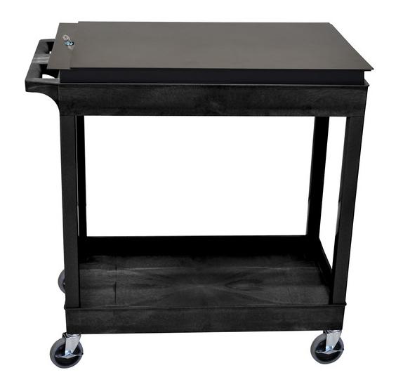Luxor 32x18 Heavy Duty Utility Tub Cart with 2 Shelves & Built-in Toolbox - Perfect for Garage Organization, Workshop Storage, and DIY Projects