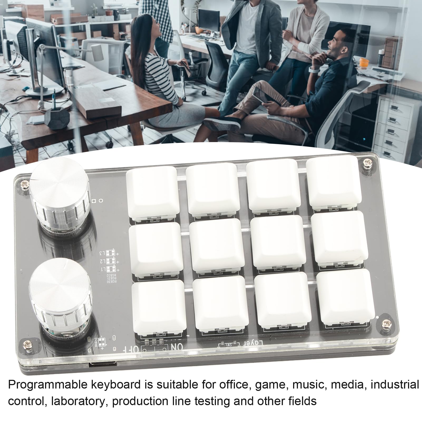 One-Handed Macro Keyboard - 12 Key Programmable USB Keypad with Knob for Office & Gaming (Black/White)