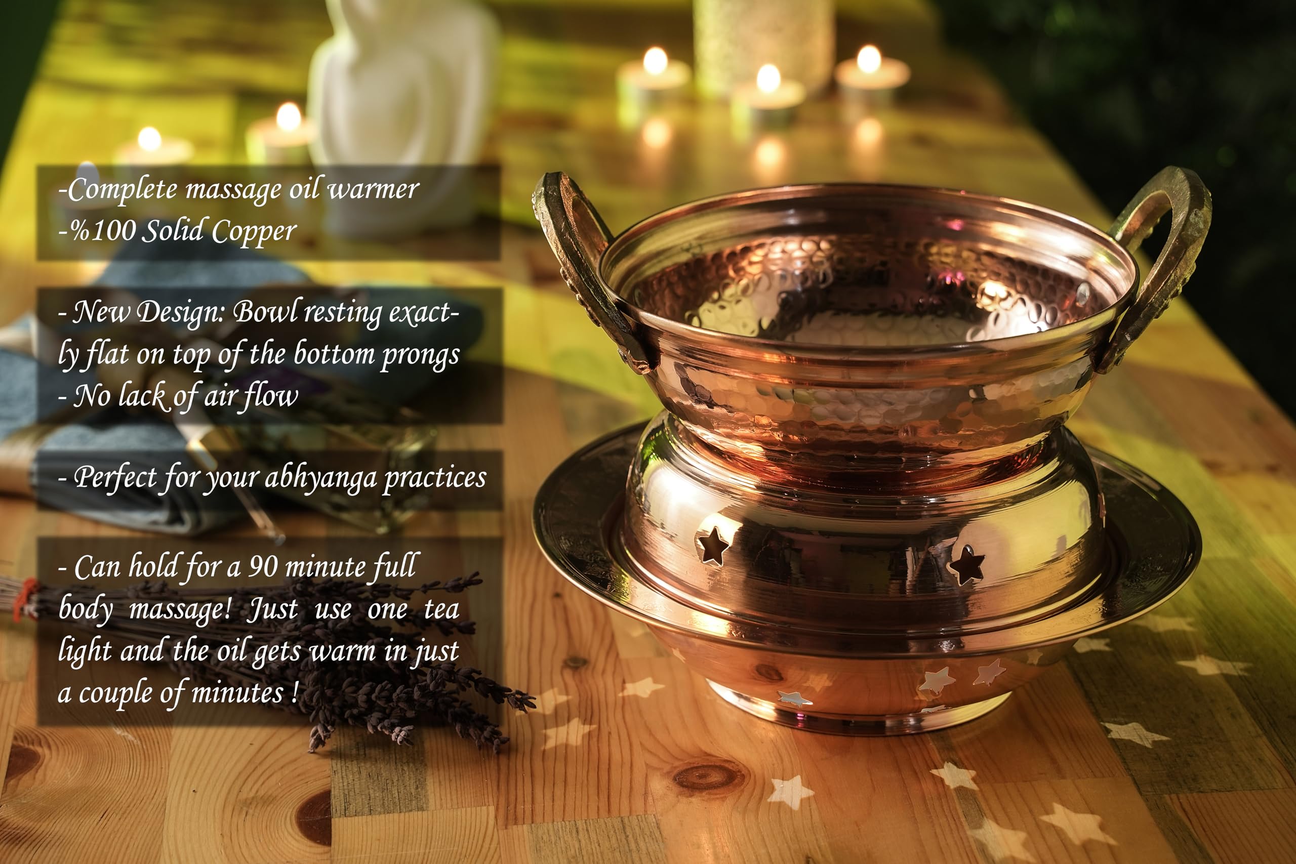 Premium Solid Copper Ayurvedic Massage Oil Warmer Pot Set - 200mm x 200mm Handcrafted Spa Therapy Tool for Relaxation & Aromatherapy | Perfect for Home Spa, Yoga Sessions & Professional Massage Treatments