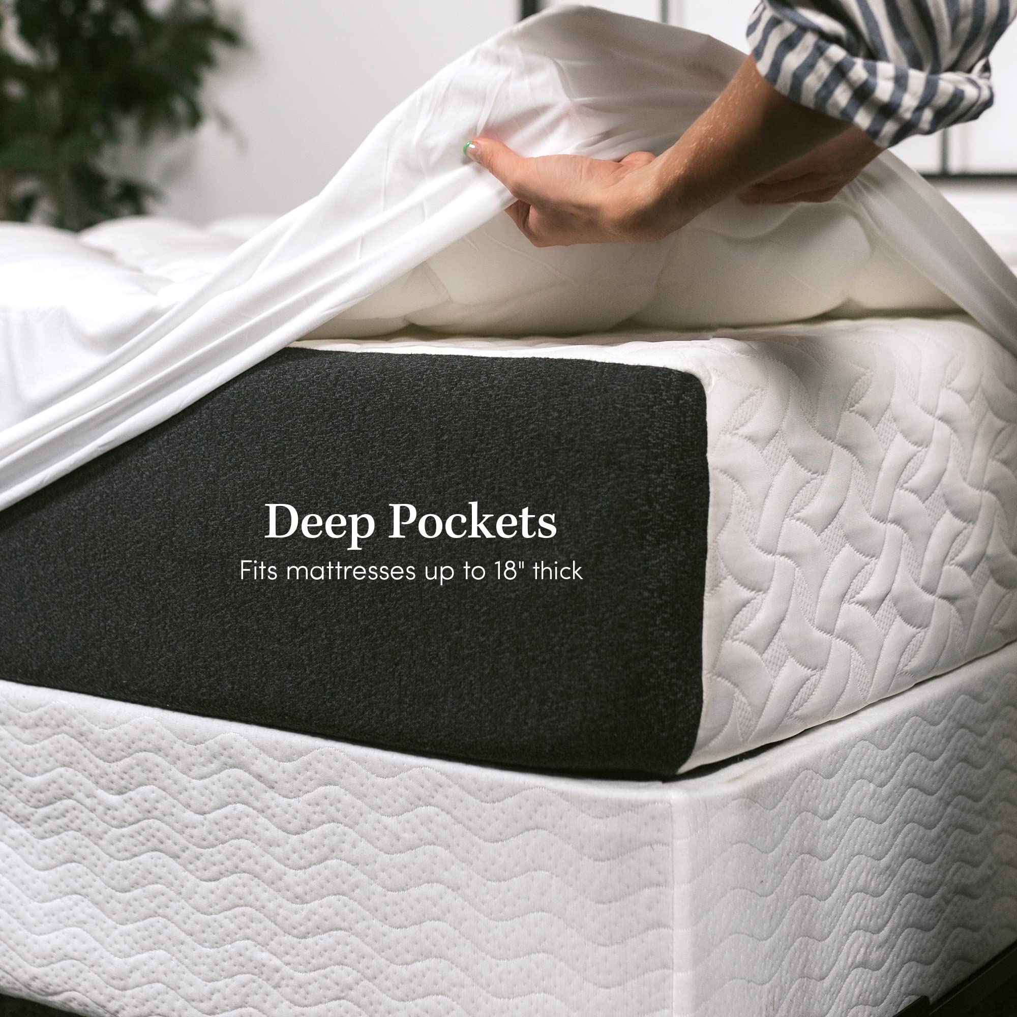 Premium Pillow Top Mattress Pad with Fitted Skirt & 18
