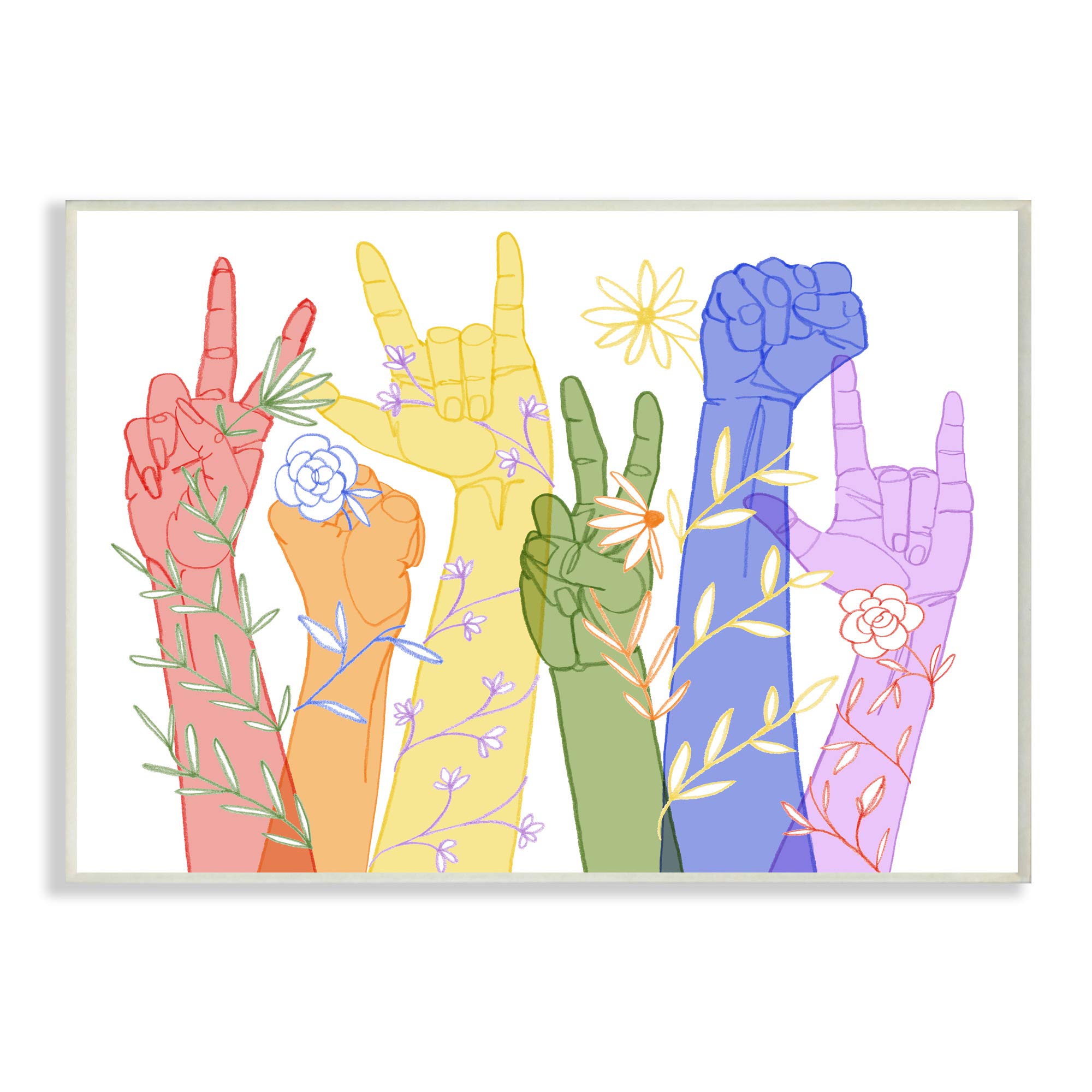 Stupell Industries Rainbow Peace Love & Caring Hand Signs ASL Wall Art - Perfect for Nursery, Classroom & Home Decor