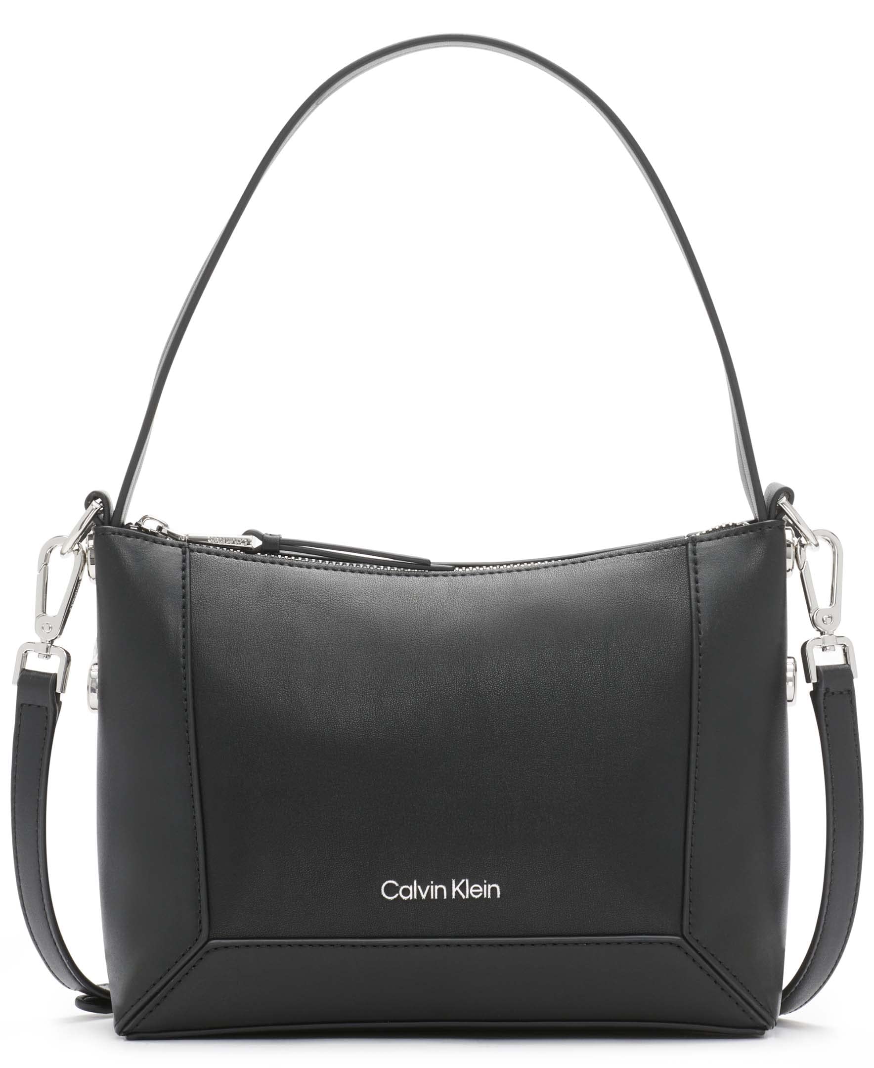 Calvin Klein Quinn Top Zip Shoulder Bag for Women - Stylish Black & Silver Crossbody Purse - Perfect for Work, Travel, and Everyday Use