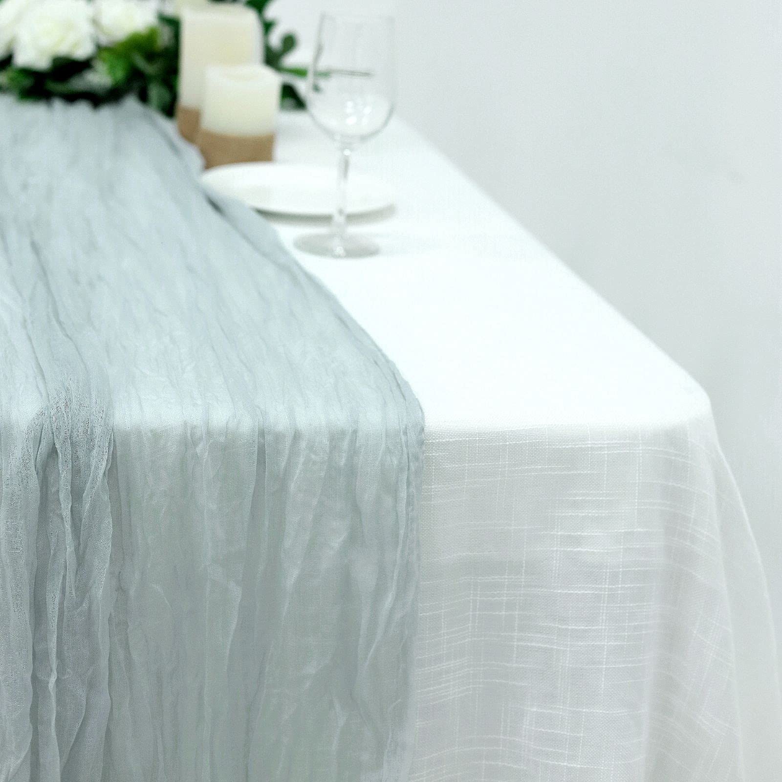 10ft Silver Cheesecloth Table Runner - Semi-Sheer Gauze Fabric for Weddings, Bridal Showers & Rustic Boho Summer Party Decor | Elegant Drapery for Dining Tables, Buffets & Outdoor Events