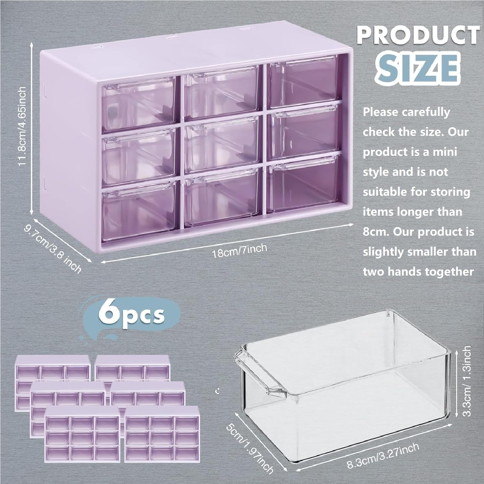 Amyhill 6-Piece Mini Drawer Organizer Set - 9-Drawer Plastic Desktop Storage Box for Office, Home & Craft Supplies | Perfect for Jewelry, Cosmetics & Small Item Organization (Purple) | Ideal for Bedroom, Bathroom & Workspace Clutter Control