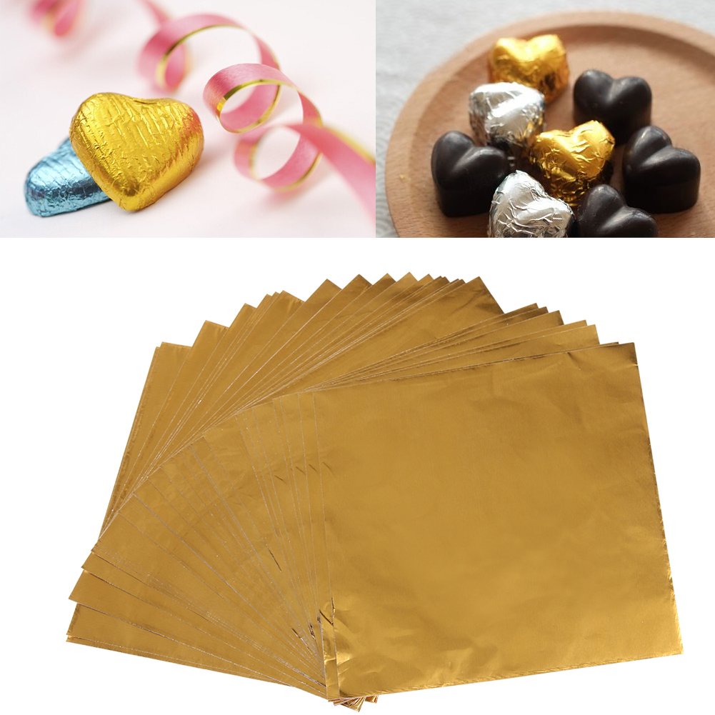 Wowagoga 300 Pcs Gold Foil Candy Wrappers - 6x6 Inches Aluminum Foil Sheets for Homemade Chocolates, Candy Making, Gift Wrapping & Party Decorations (Perfect for Weddings, Birthdays & Holiday Treats)