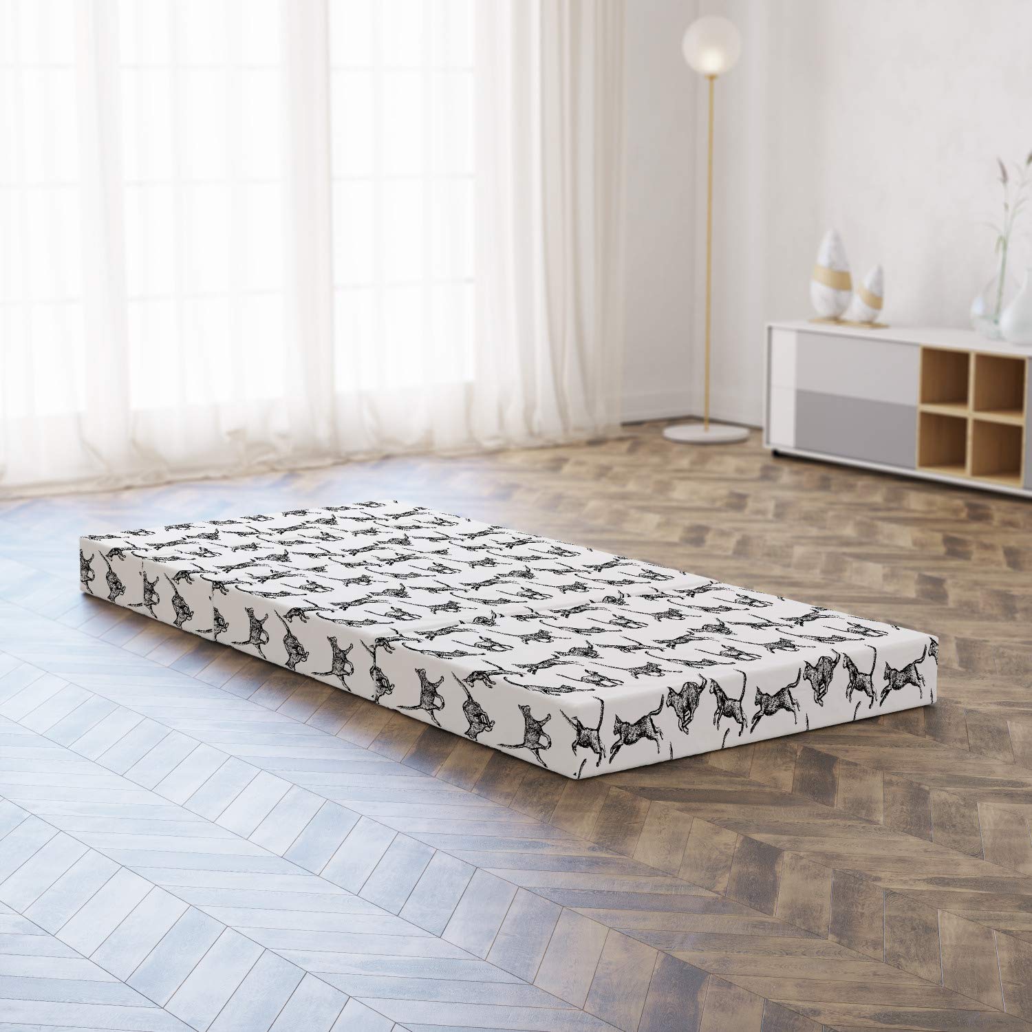 Ambesonne Charcoal Foldable Mattress for Cats - Playful Pet Lover Design, 74.8