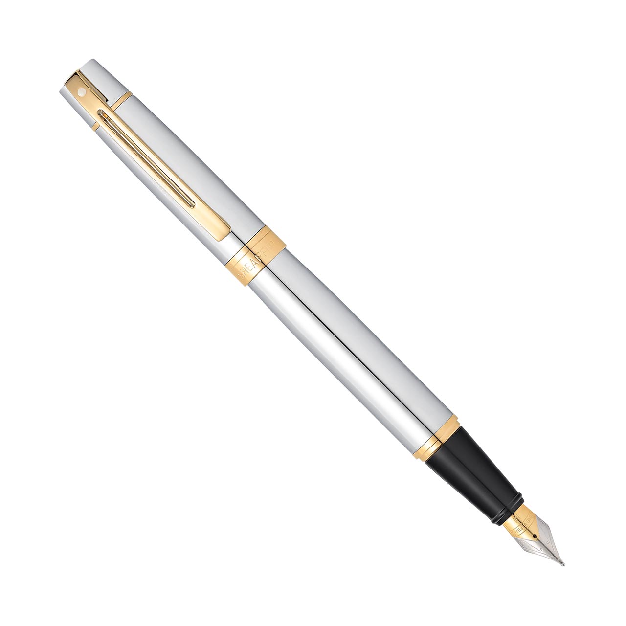 Sheaffer 300 Fountain Pen - Premium Bright Chrome with Gold Trim for Writing, Calligraphy & Gift Giving