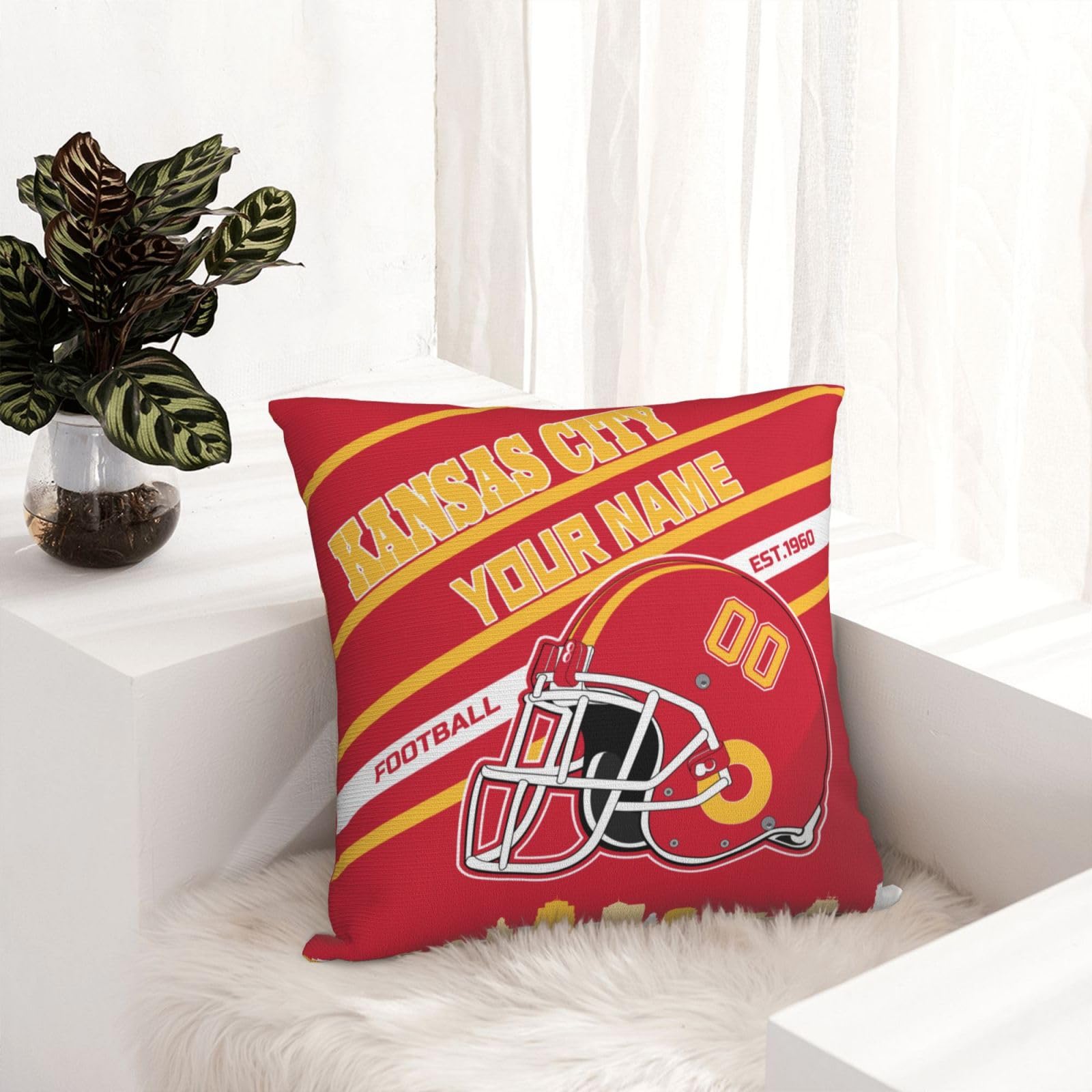 Kansas City Chiefs Throw Pillow Covers - Personalized Name & Number Decorative Pillow Cases for Men & Women Fans | Perfect for Game Day Decor, Home Decor & Sports Fan Gifts