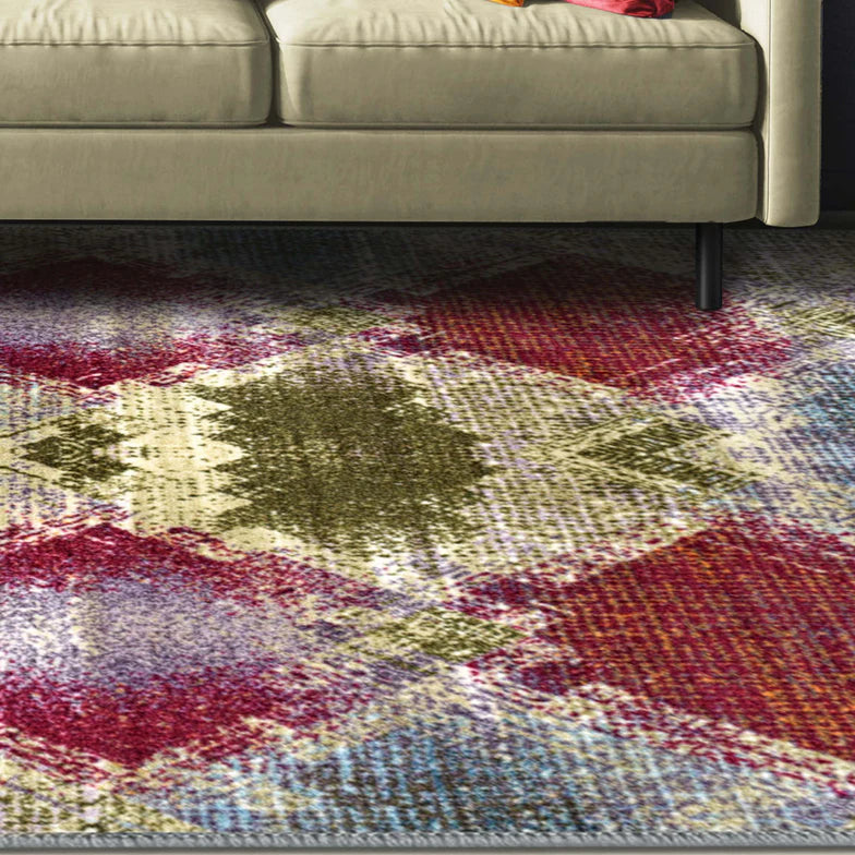 Amarsi Geometric Abstract Non-Slip Washable Indoor Area Rug - Perfect for Living Room, Bedroom & Home Decor
