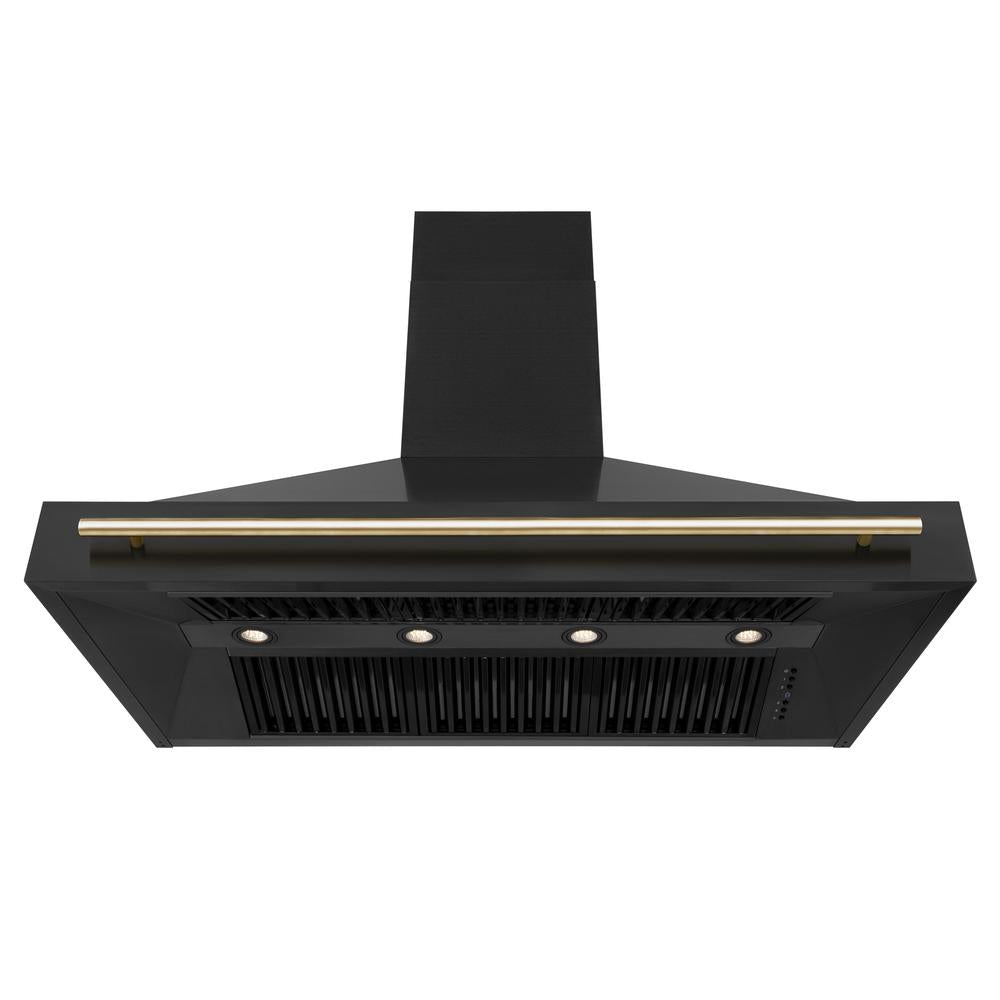 ZLINE Autograph Edition 48-inch Black Stainless Steel Dual Fuel Range with Range Hood - Professional Kitchen Package with Polished Gold Accents (2AKP RABRH48 G) - Perfect for Gourmet Cooking & Luxury Home Kitchens