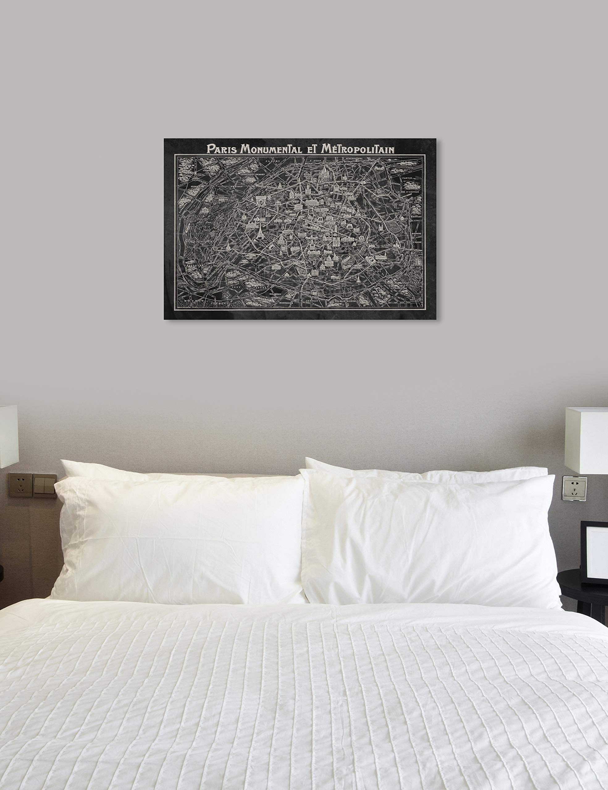 Rustic Gray Paris Map Canvas Wall Art - 45