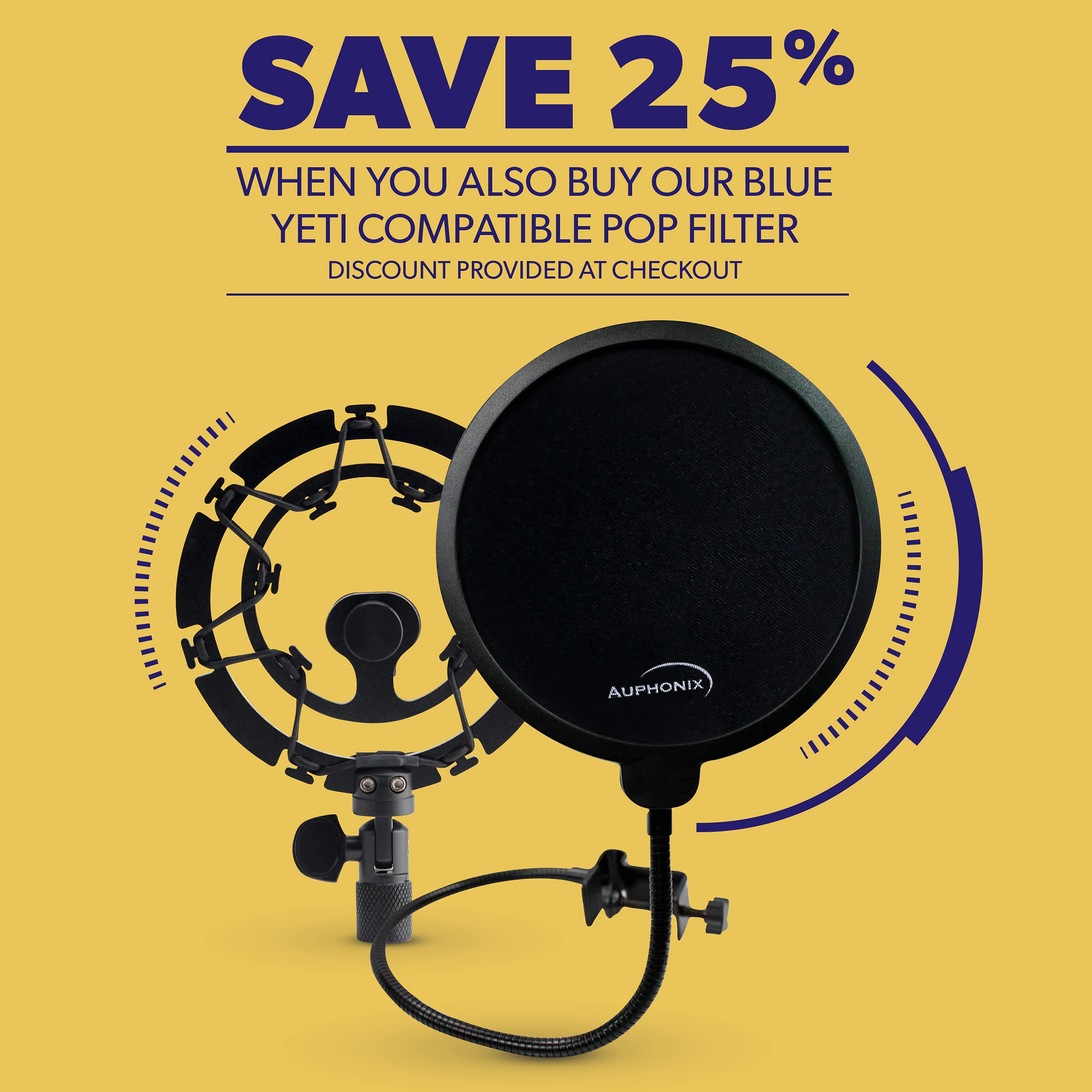 Professional Microphone Shock Mount - Universal Mic Holder Compatible with Blue Yeti, Snowball & Pro Mics for Podcasting, Streaming & Studio Recording