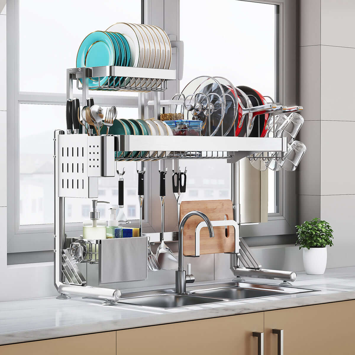Large Over Sink Dish Drying Rack - Multi-Functional Kitchen Organizer Shelf for Utensils & Bowls | Space Saving, Quick Drying Solution | Perfect for Small Kitchens & Dish Organization