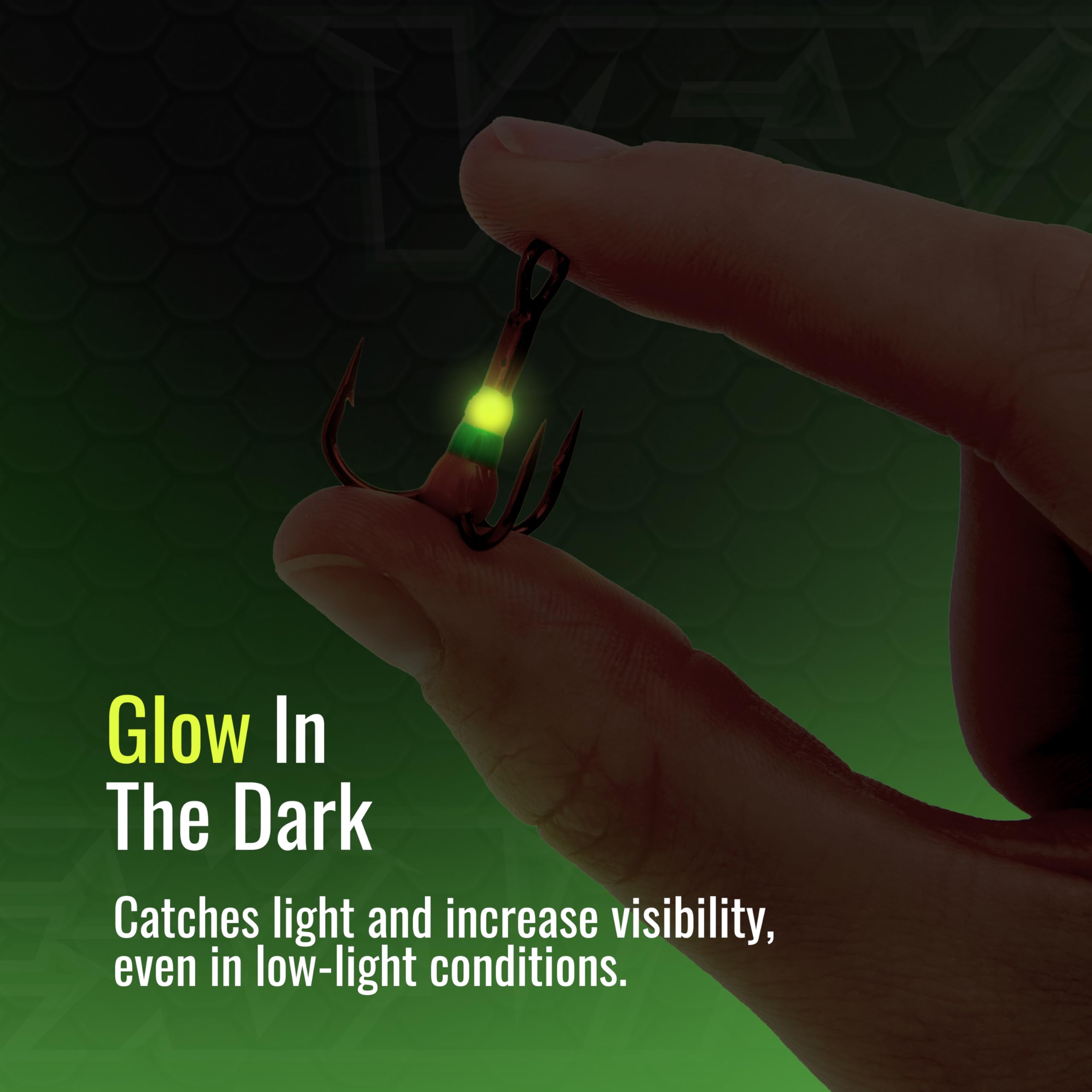 Vexan Glow Crystal Treble Fishing Hooks - High Carbon Steel Saltwater & Freshwater Hooks - Ultra Sharp & Durable for Bass, Trout, Salmon - Perfect for Night Fishing & Deep Sea Angling